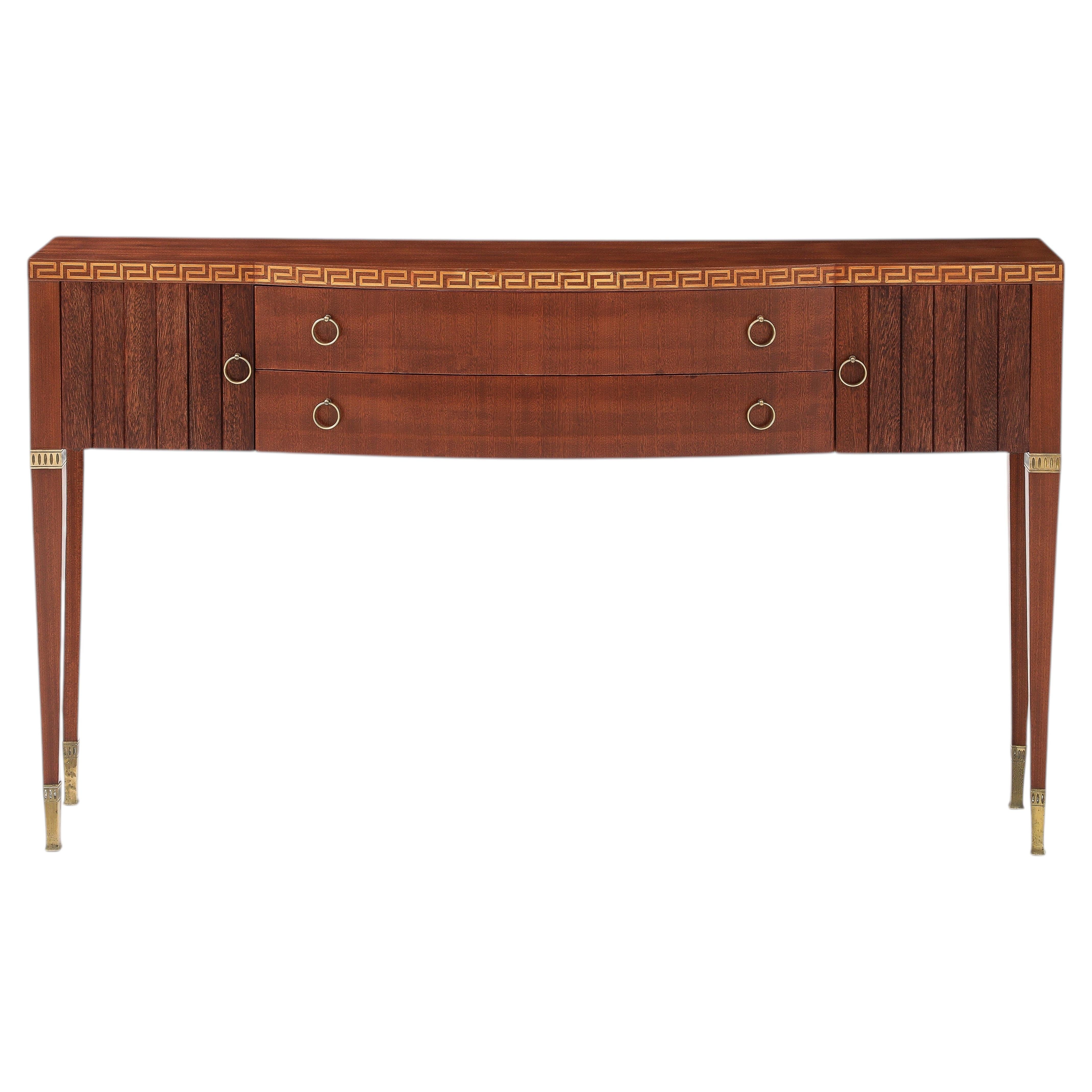 Paolo Buffa Mahogany and Maple Sideboard, Buffet, or Console, Certificate, 1950s For Sale