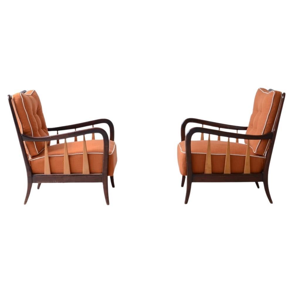 Paolo Buffa, pair of armchairs in shaped and turned wood
