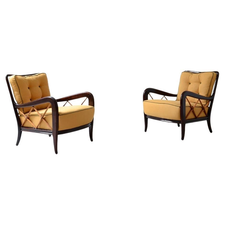 Paolo Buffa  Pareja de sillones de madera teñida y arce rubio en venta