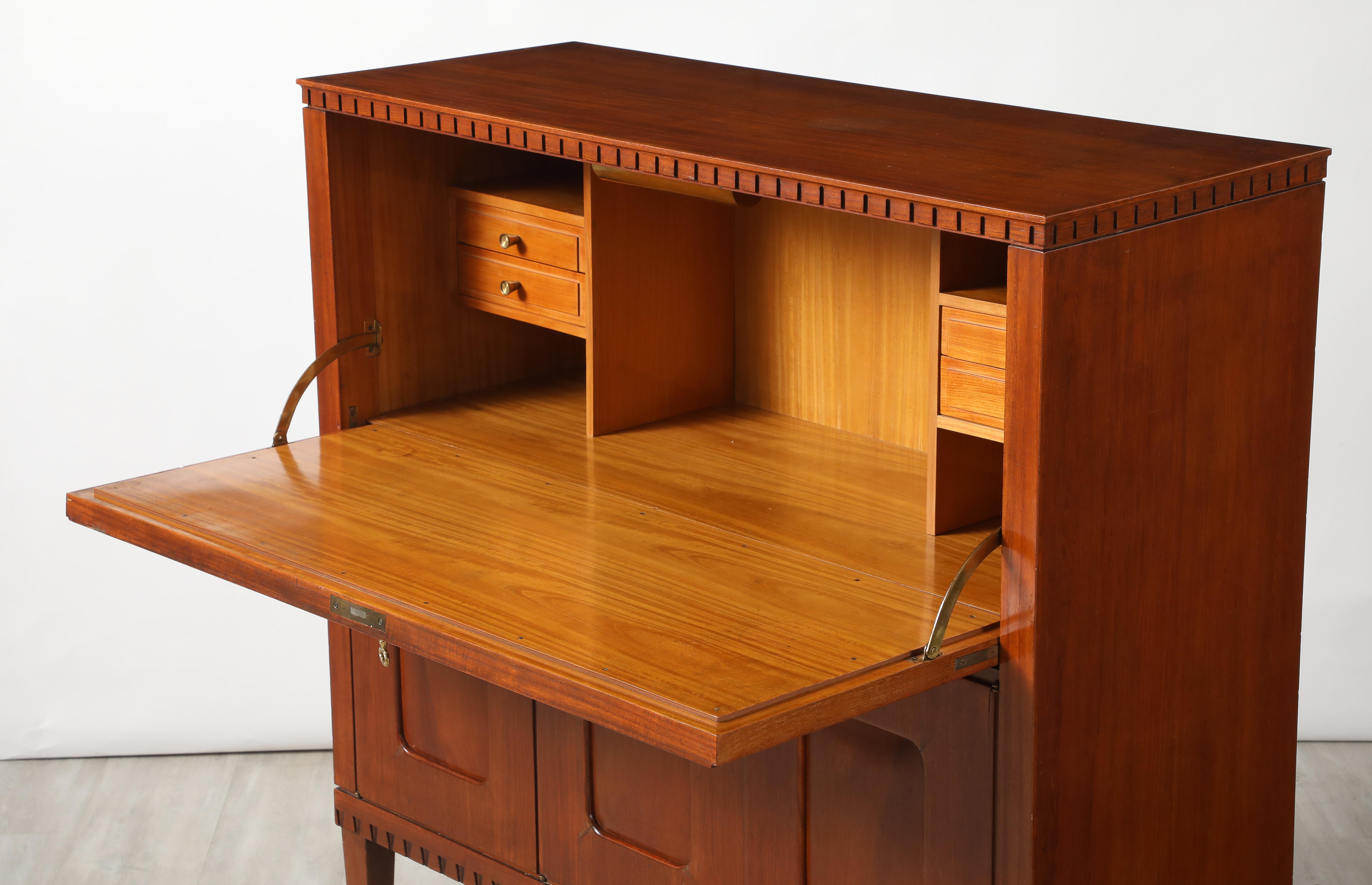 Intagliato Paolo Buffa Pair of Cabinets, Dry-Bar Cabinet and Secretary, circa 1950 in vendita
