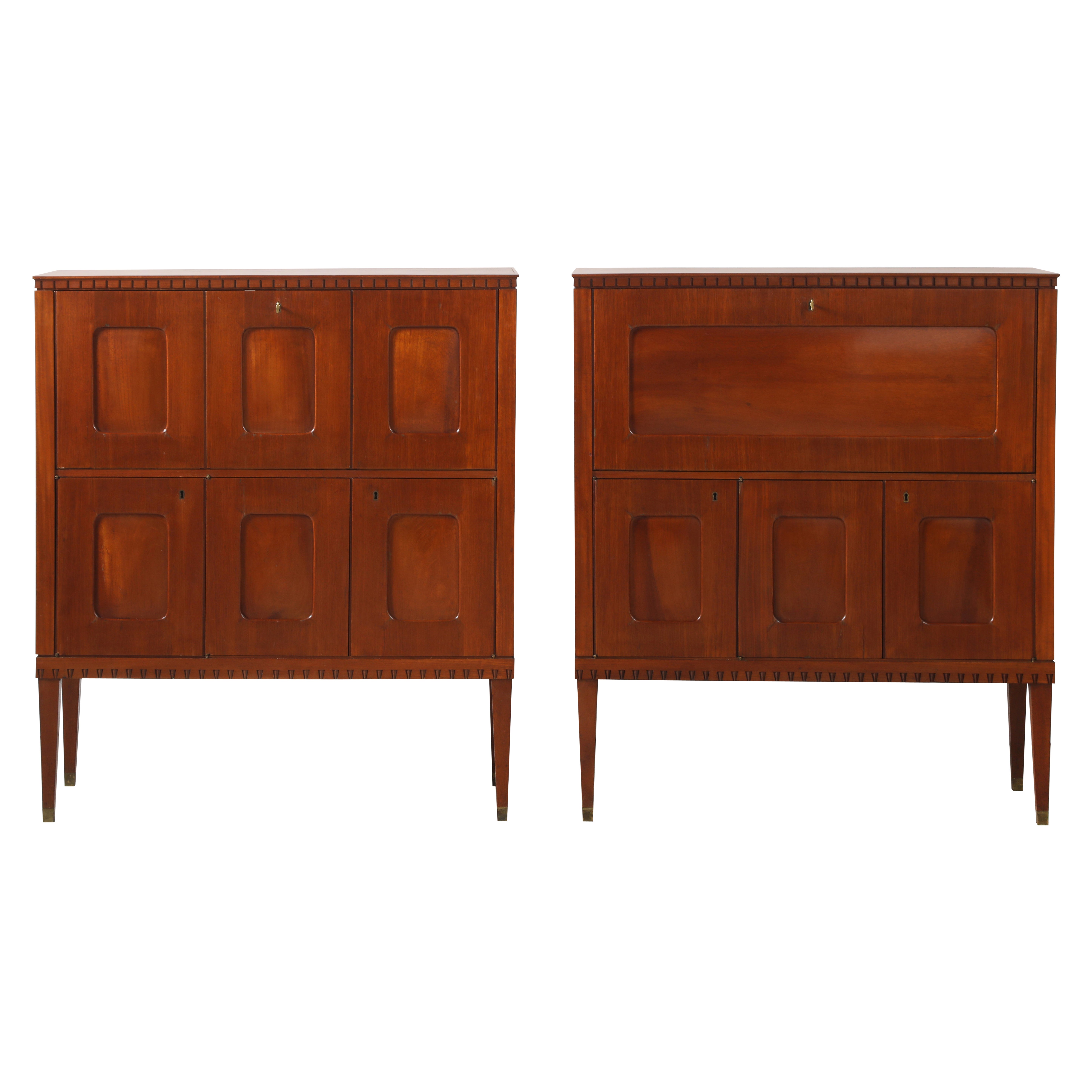 Paolo Buffa Pair of Cabinets, Dry-Bar Cabinet and Secretary, circa 1950
