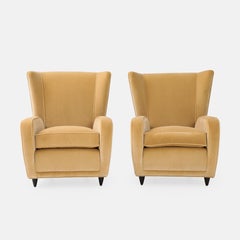 Paolo Buffa Pair of Camel Velvet Lounge Chairs for Hotel Bristol, Merano, 1950s