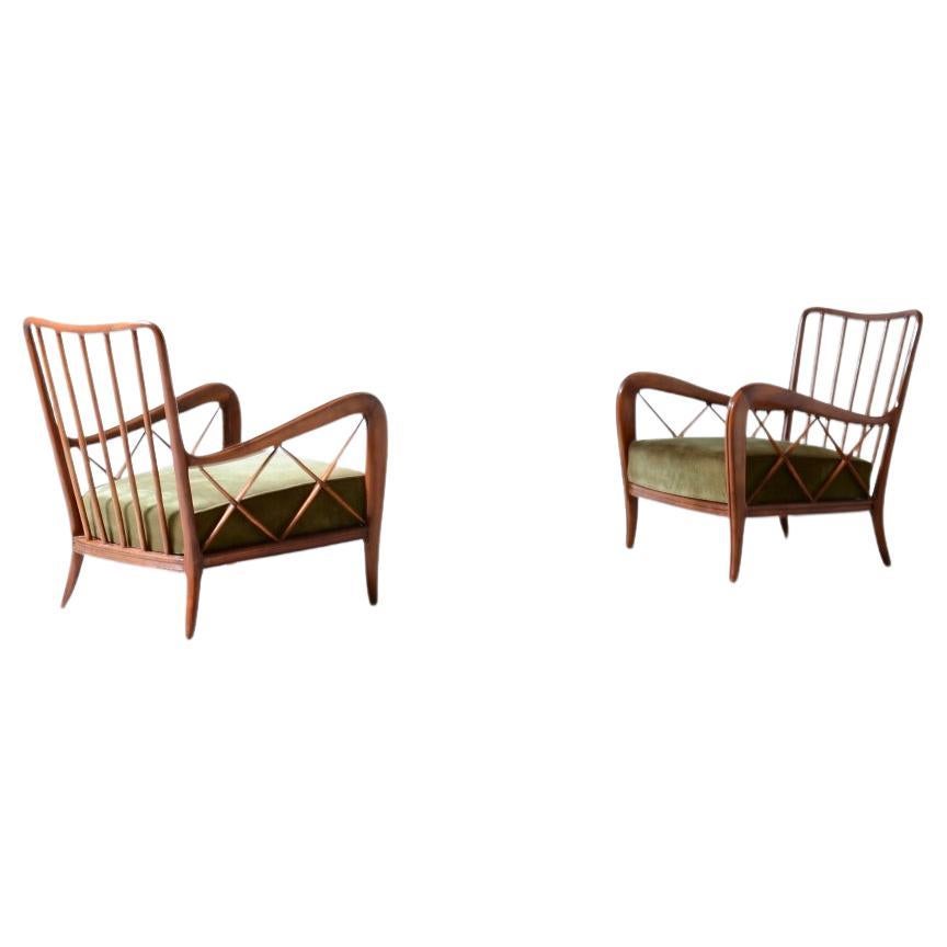 Paolo Buffa, pair of cherrywood armchairs 