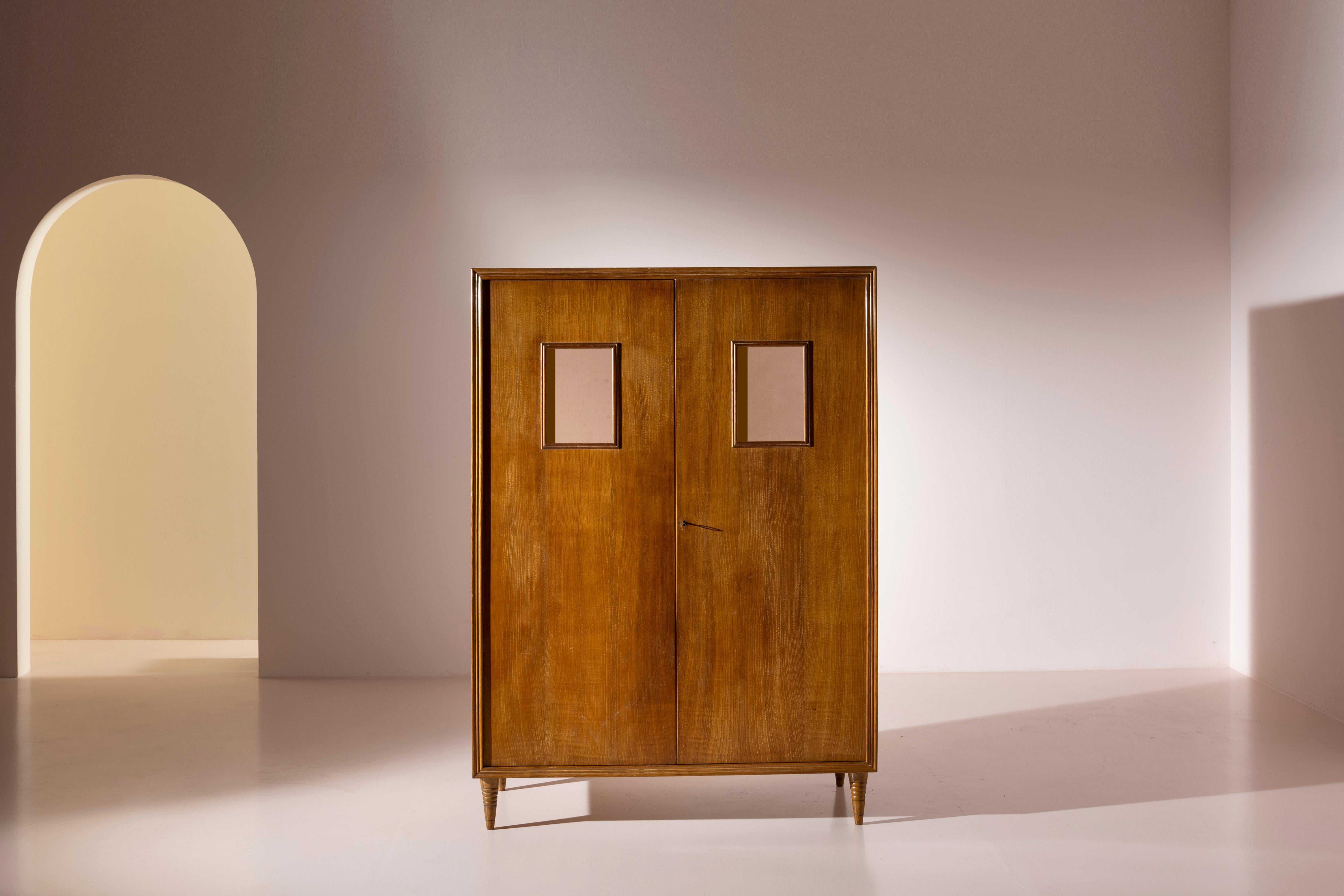 Mid-20th Century Paolo Buffa pair of chestnut wardrobes manufactured by Valzania, Italy, 1938