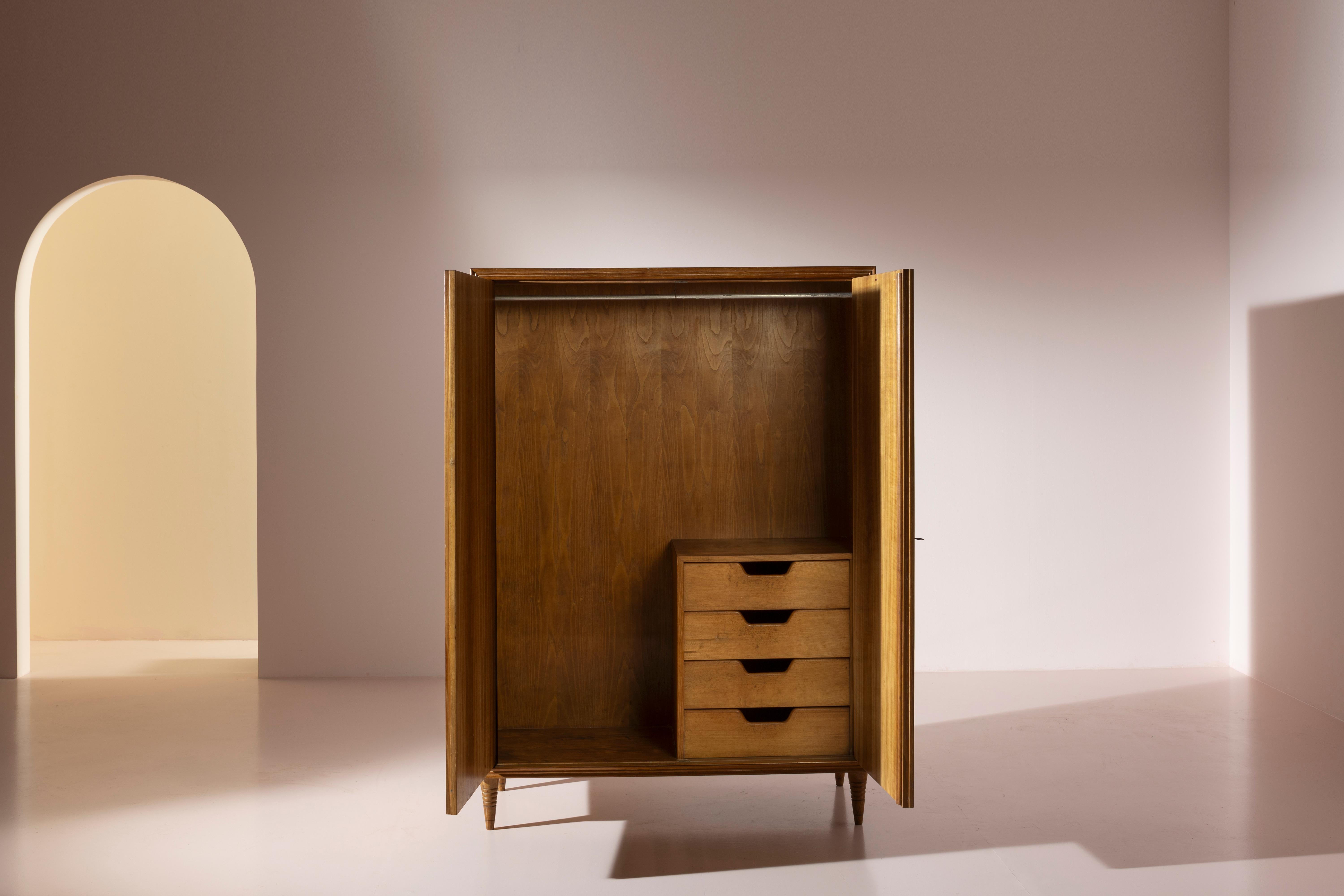 Paolo Buffa pair of chestnut wardrobes manufactured by Valzania, Italy, 1938 1