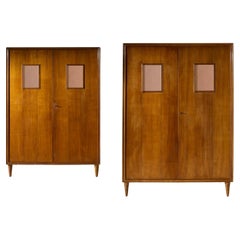 Used Paolo Buffa pair of chestnut wardrobes manufactured by Valzania, Italy, 1938