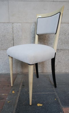 Paolo Buffa, Pair of Gray Velvet, Wood & Parchment Midcentury Chairs, Italy 1960