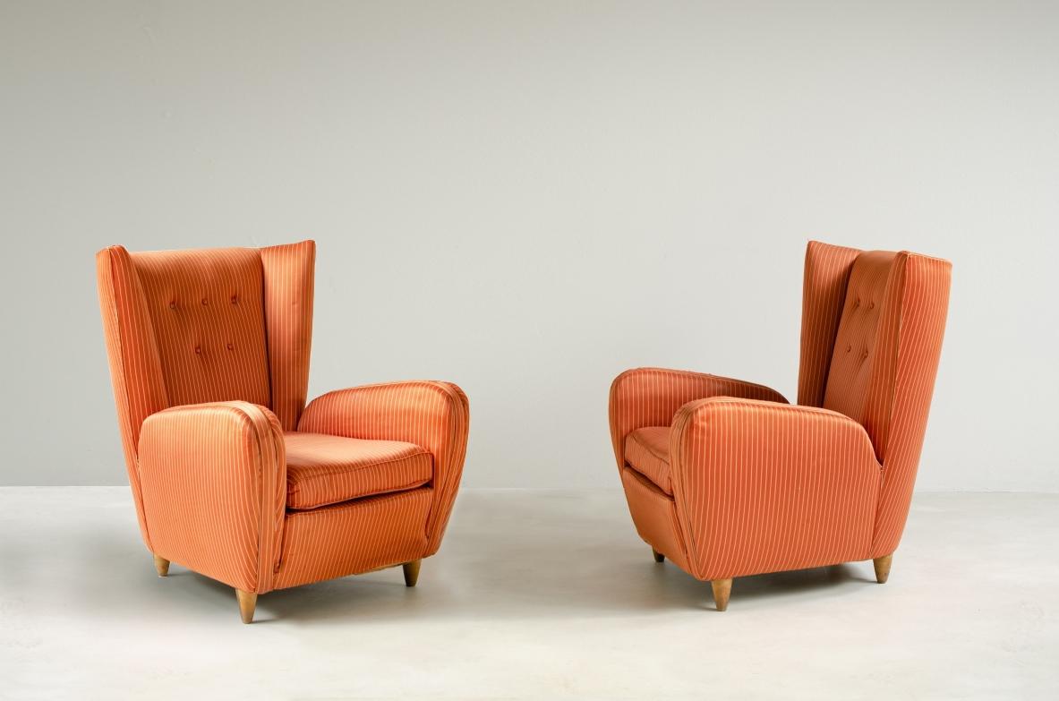 20th Century Paolo Buffa, Pair of high back armchairs. For Sale