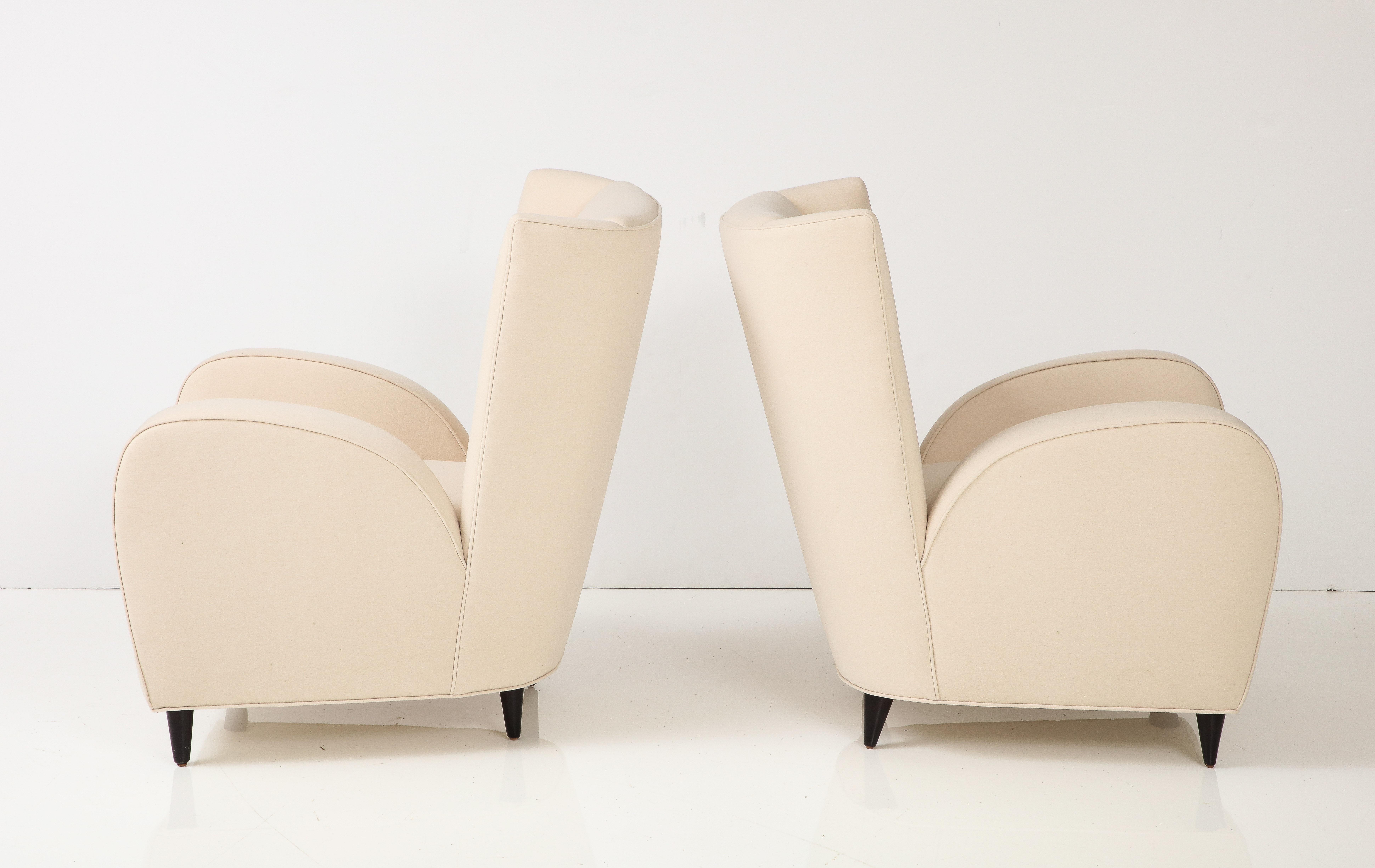 Fabric Paolo Buffa Pair of Lounge Chairs, Italy, circa 1950 For Sale