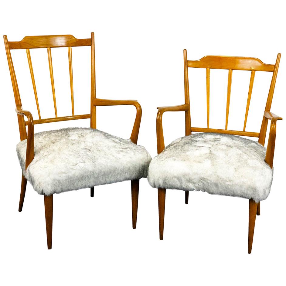 Paolo Buffa Pair of Midcentury Armchairs "Him and Her" in Maple Wood from, 1950s