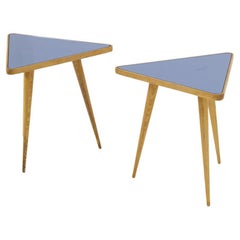 Paolo Buffa Pair of Rare Blue Glass Coffee Tables for Arrighi