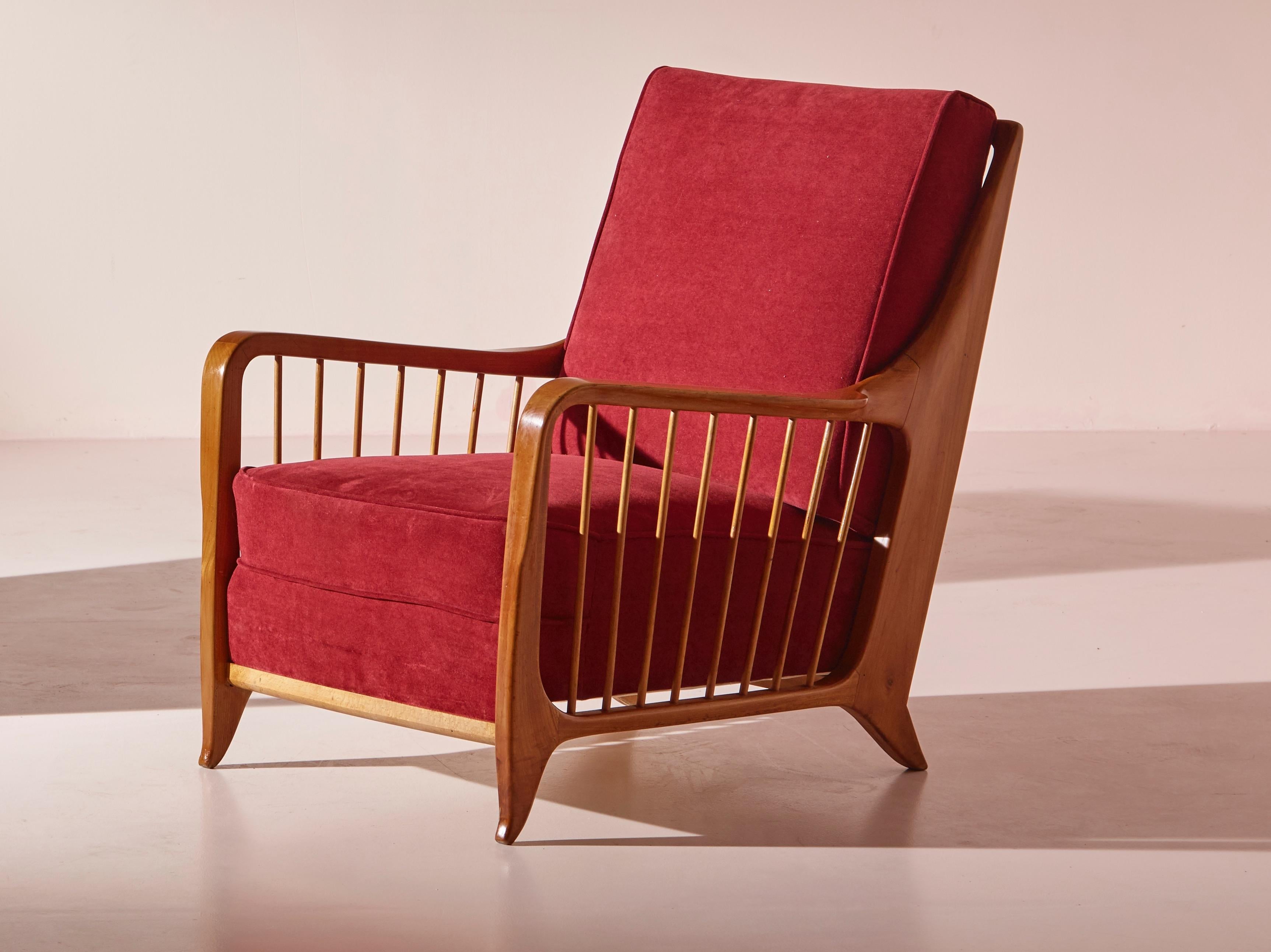 Paolo Buffa pair of walnut and fabric armchairs model 118/f 5
