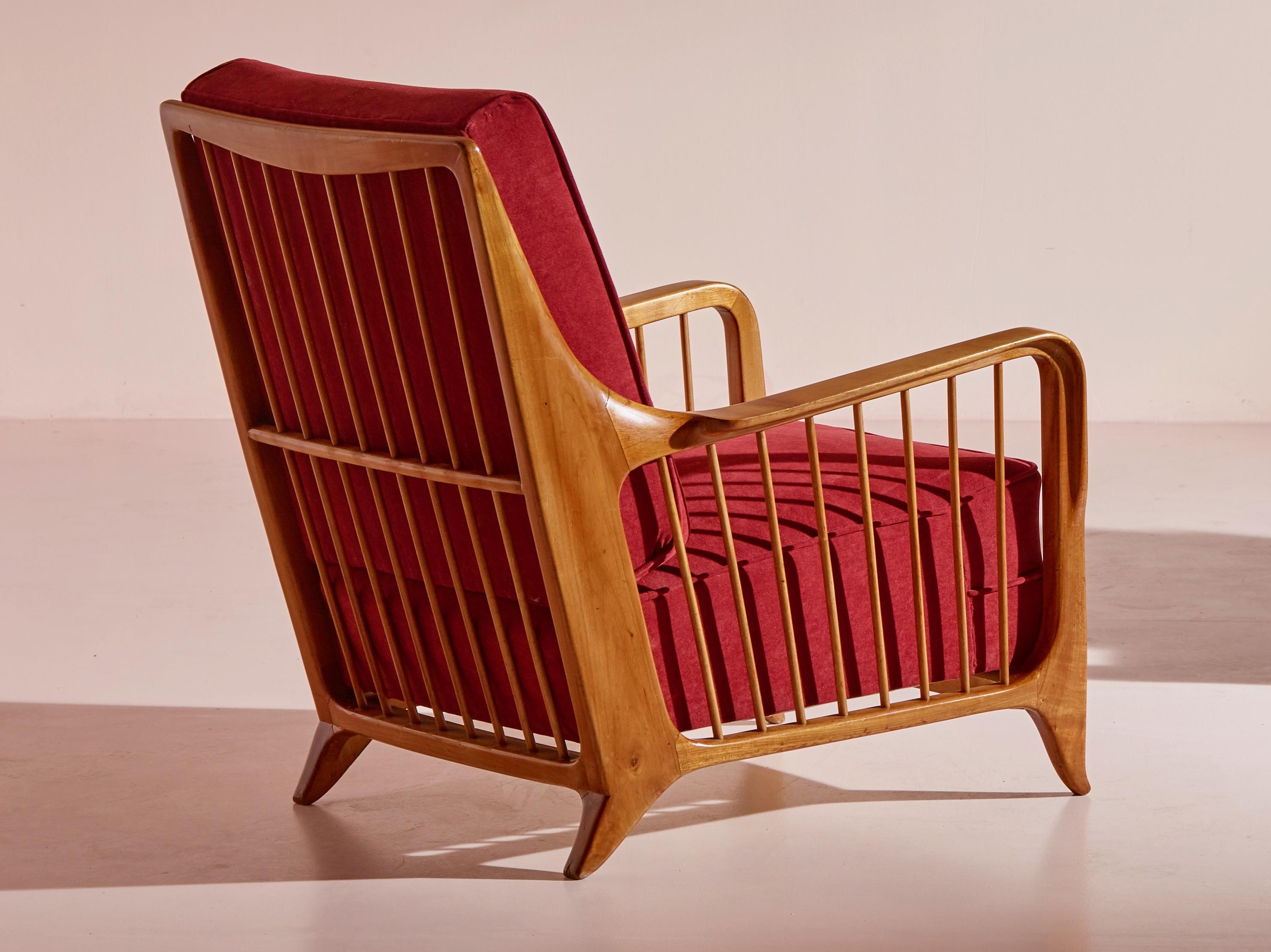 Paolo Buffa pair of walnut and fabric armchairs model 118/f 1