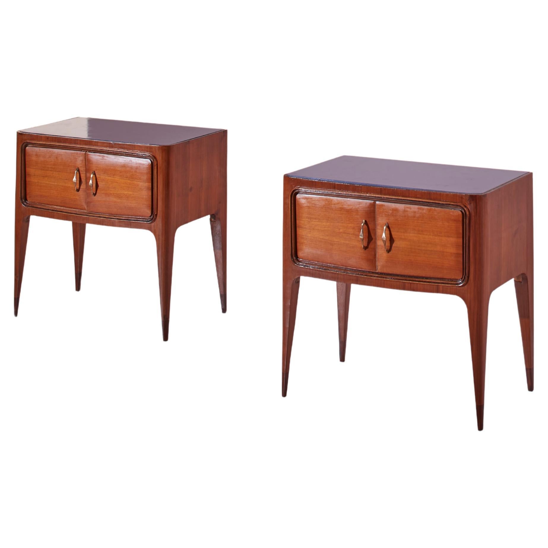 Paolo Buffa pair of wood and glass bedside tables, Italy, 1950s