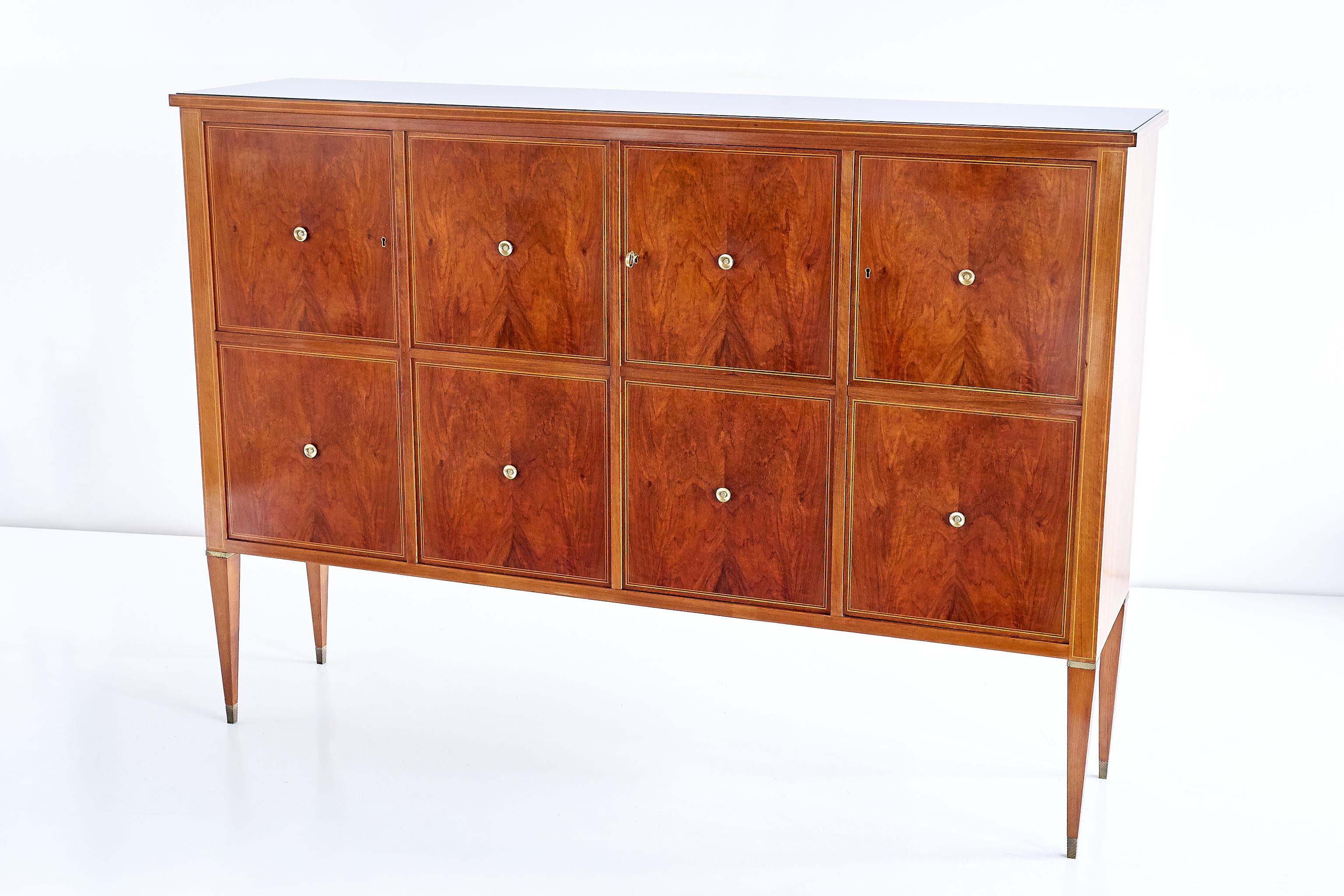 Mid-20th Century Paolo Buffa Panelled Four-Door Cabinet in Mahogany and Walnut, Italy, 1950s