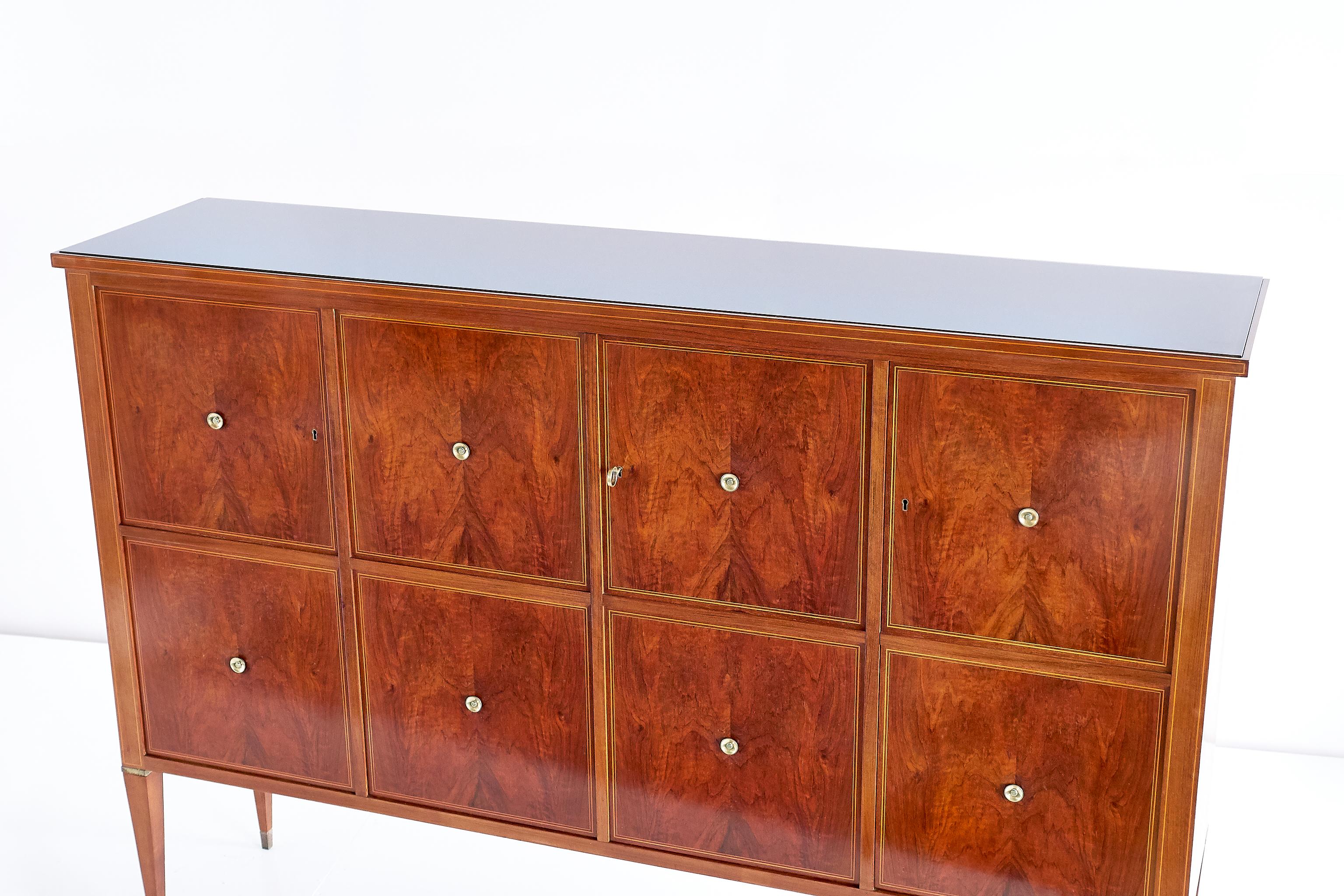 Paolo Buffa Panelled Four-Door Cabinet in Mahogany and Walnut, Italy, 1950s 1