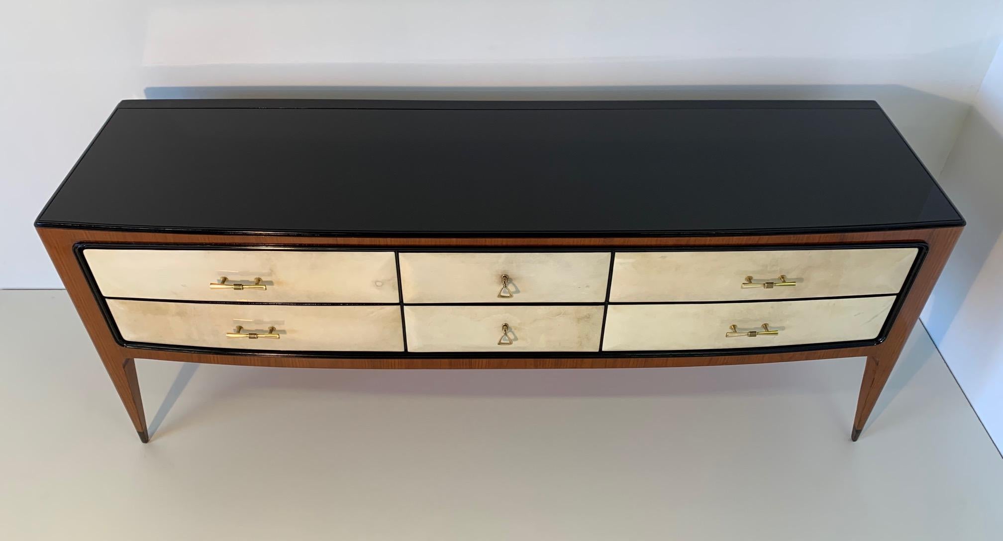 Art Deco  1950s Parchment and Walnut Chest of Drawers in the Style of Paolo Buffa