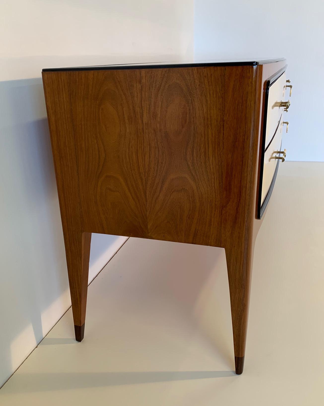 Mid-20th Century  1950s Parchment and Walnut Chest of Drawers in the Style of Paolo Buffa