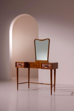 Paolo Buffa Petineuse in Cherry with Painted Linen Drawers, Italy, 1940s