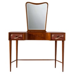 Paolo Buffa Petineuse in Cherry with Painted Linen Drawers, Italy, 1940s