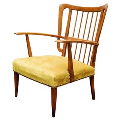 Paolo Buffa Wood and Fabric Armchair, Italy 1950s