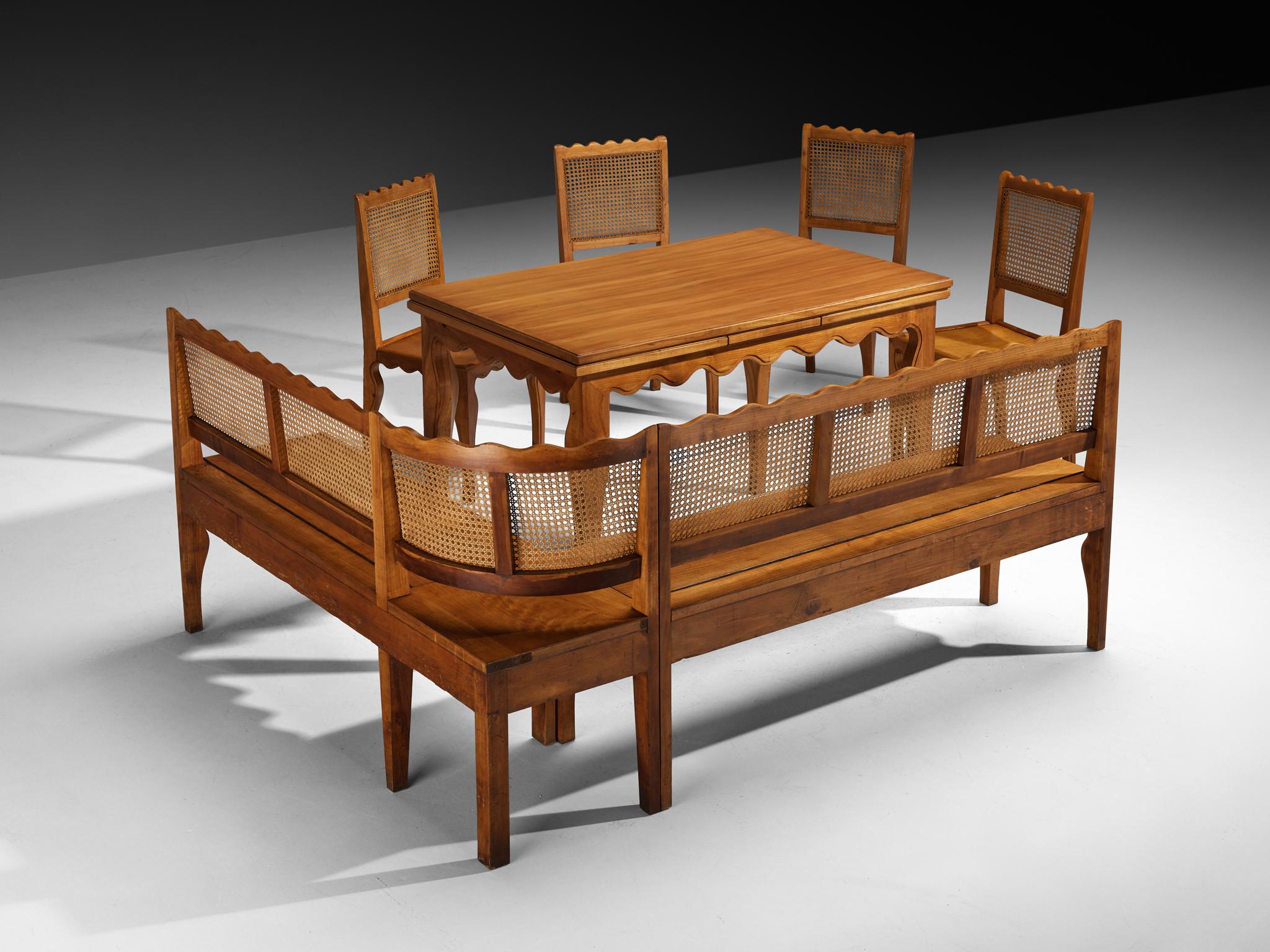 Paolo Buffa Raro Conjunto de Comedor con Mesa, Sillas y Banco de Esquina de Madera de Cerezo en venta 3