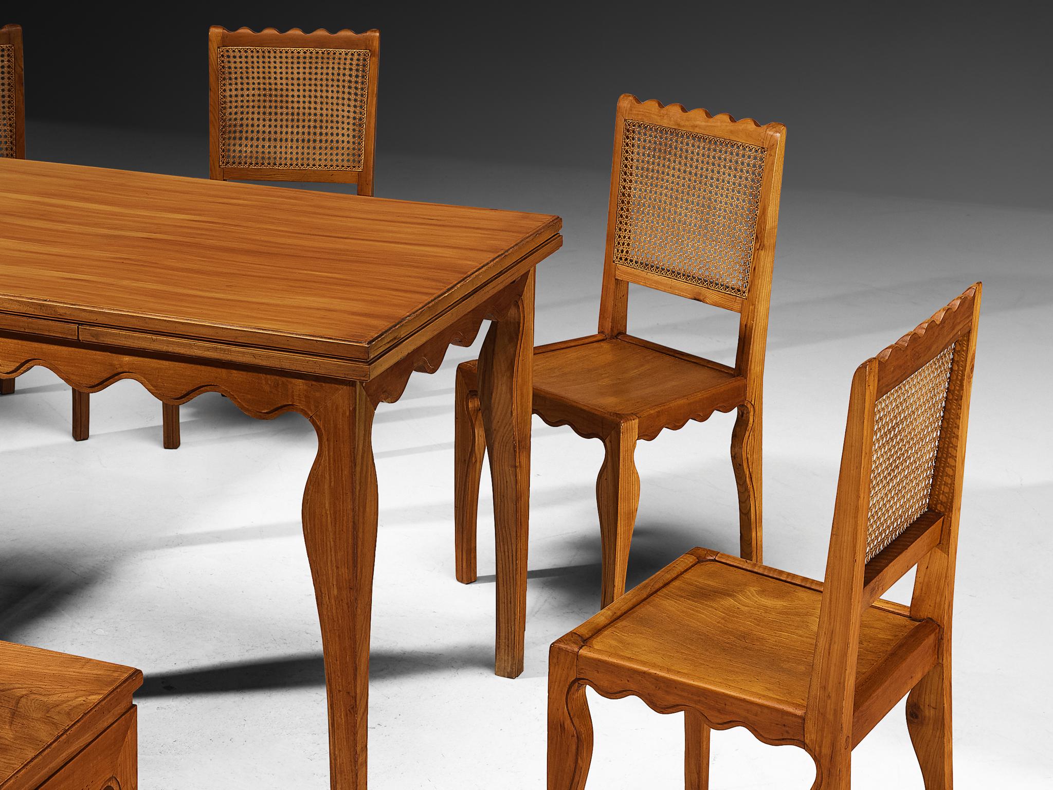 Paolo Buffa Raro Conjunto de Comedor con Mesa, Sillas y Banco de Esquina de Madera de Cerezo Art Decó en venta