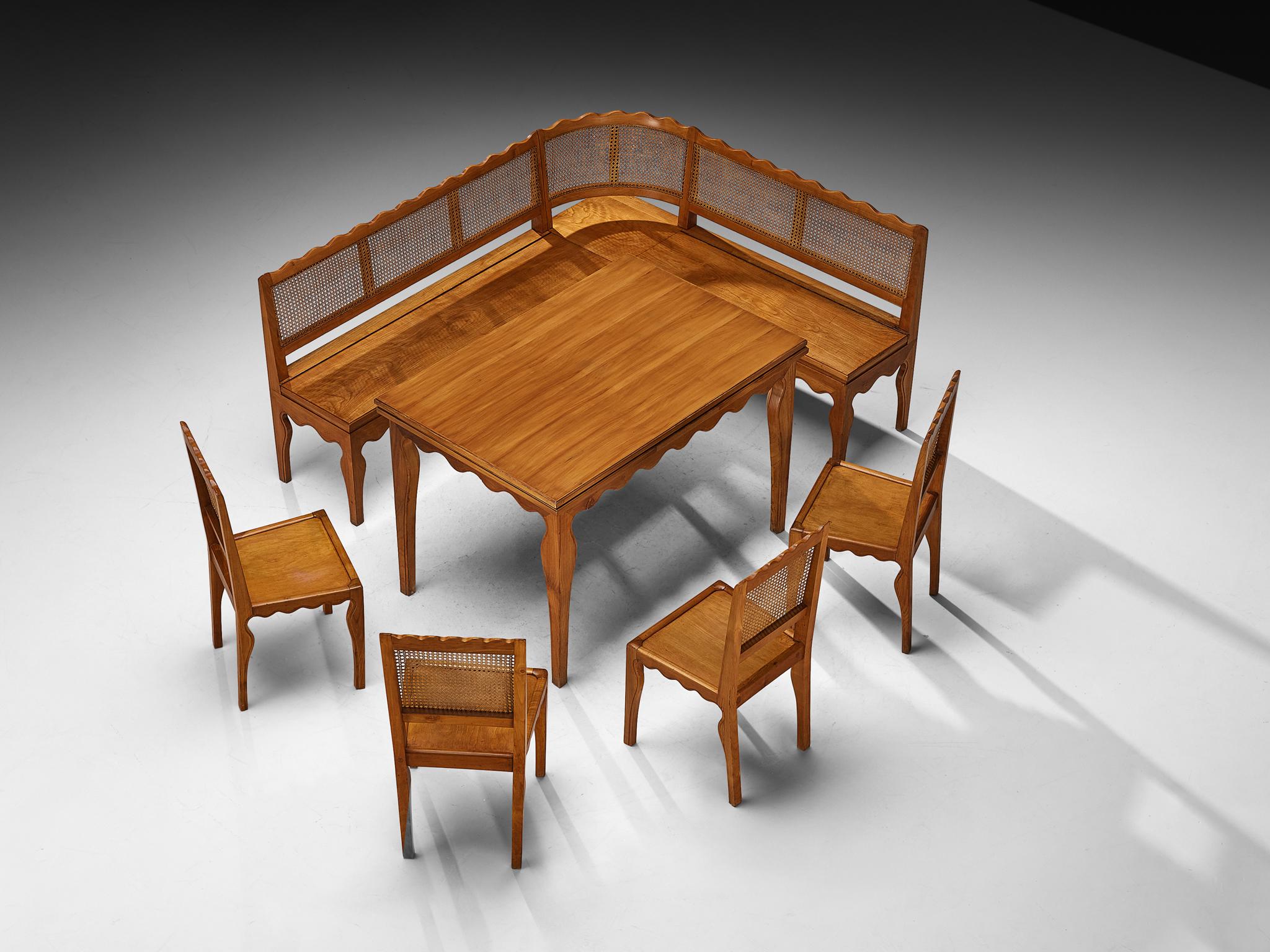 Paolo Buffa Raro Conjunto de Comedor con Mesa, Sillas y Banco de Esquina de Madera de Cerezo en venta 1