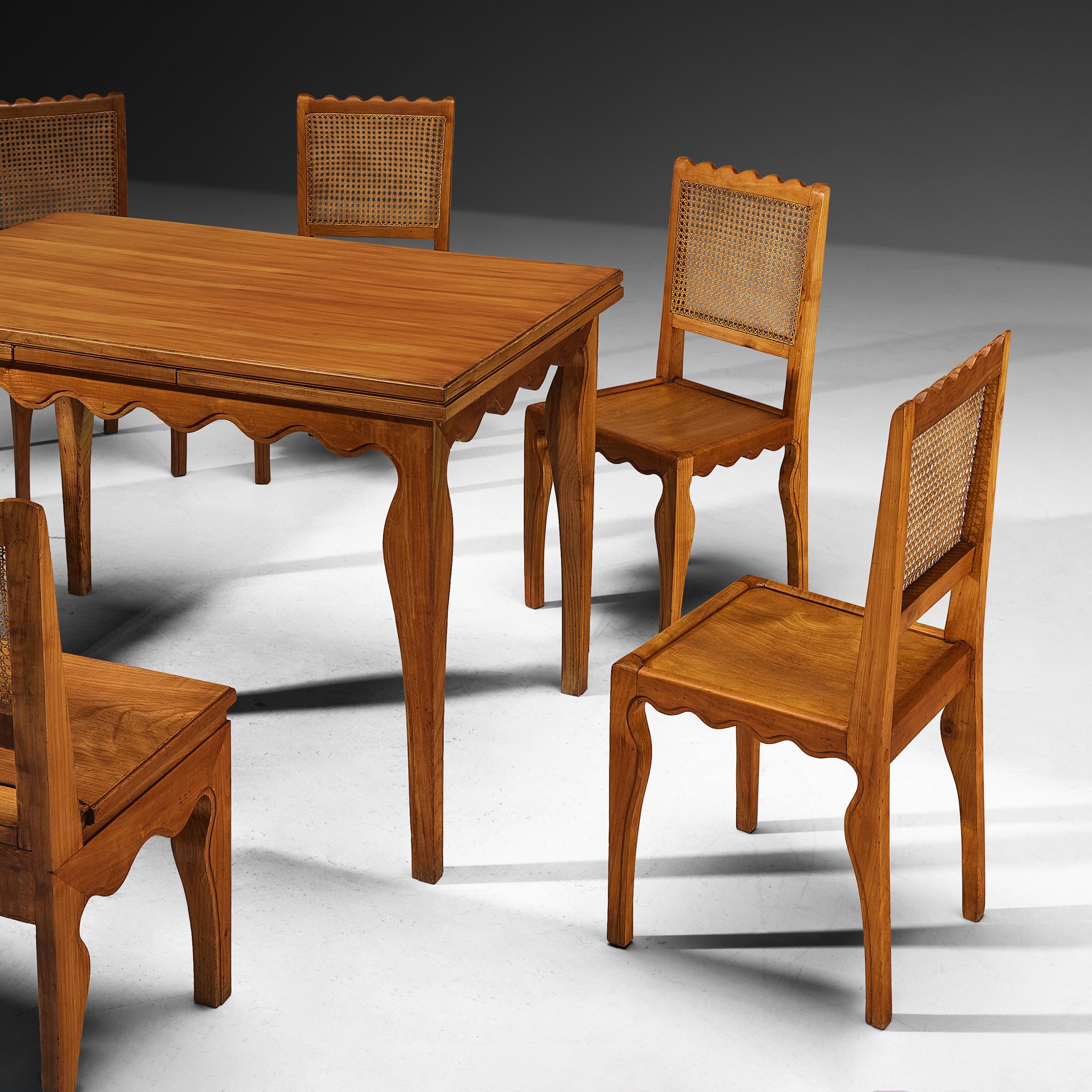 Paolo Buffa Raro Conjunto de Comedor con Mesa, Sillas y Banco de Esquina de Madera de Cerezo en venta 2