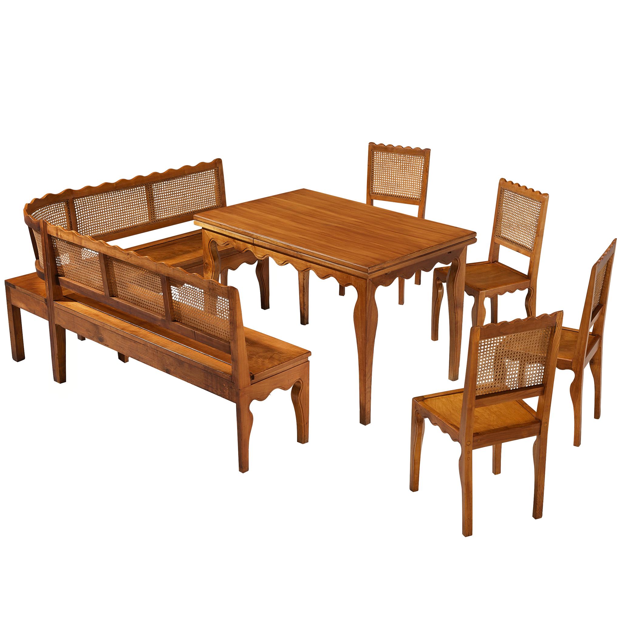 Paolo Buffa Raro Conjunto de Comedor con Mesa, Sillas y Banco de Esquina de Madera de Cerezo en venta