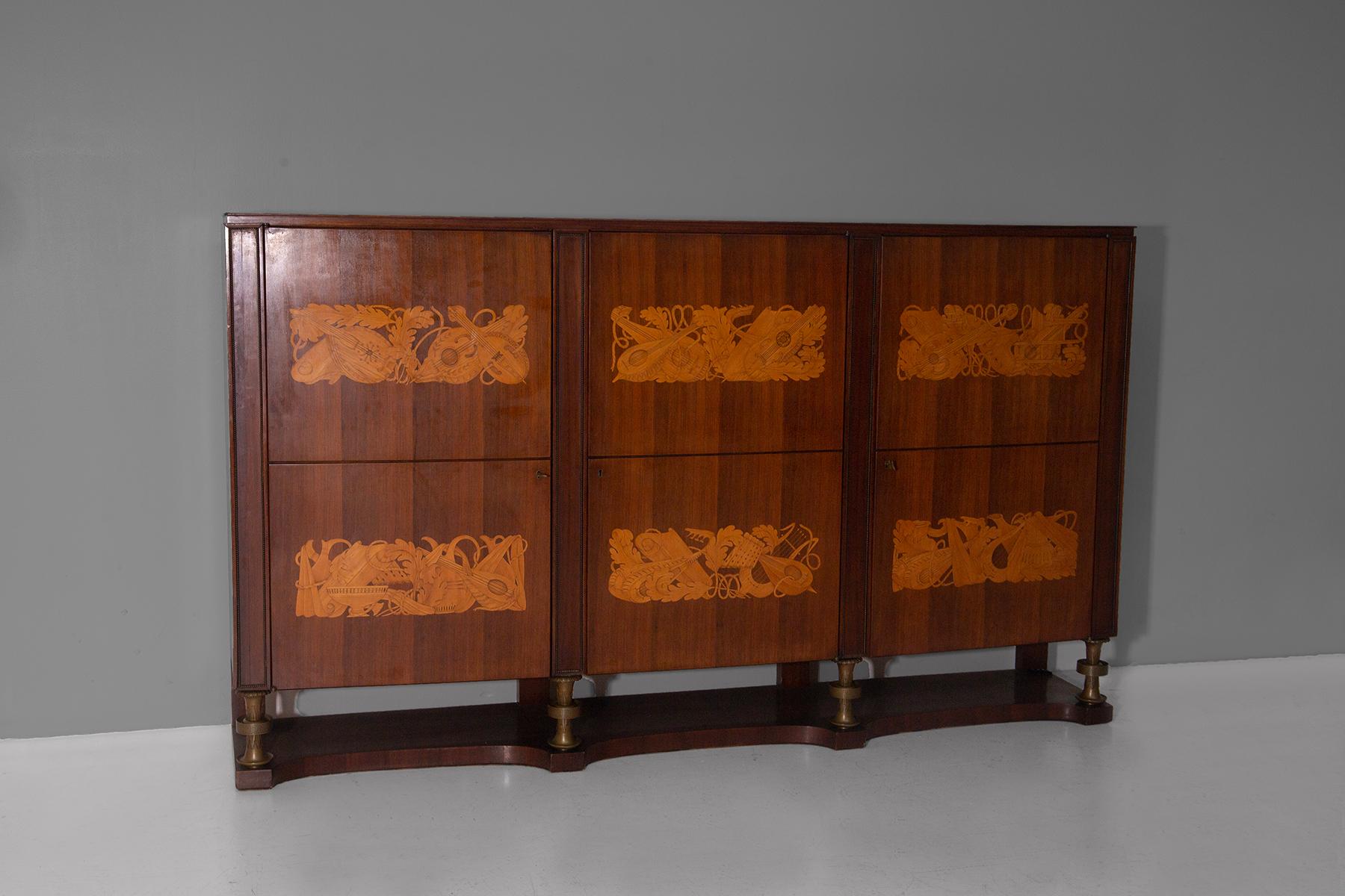 Mid-20th Century Paolo Buffa Rare high Buffet for Arrighi designs Gariboldi, signed in vendita