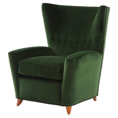 Paolo Buffa Rare Lounge Chair in Emerald Velvet, Italy, 1950s