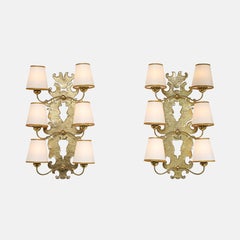 Paolo Buffa Rare Pair of Large Brass Wall Lights with Paper Shades, 1940s