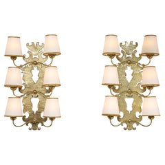 Paolo Buffa Rare Pair of Large Brass Wall Lights with Paper Shades, 1940s