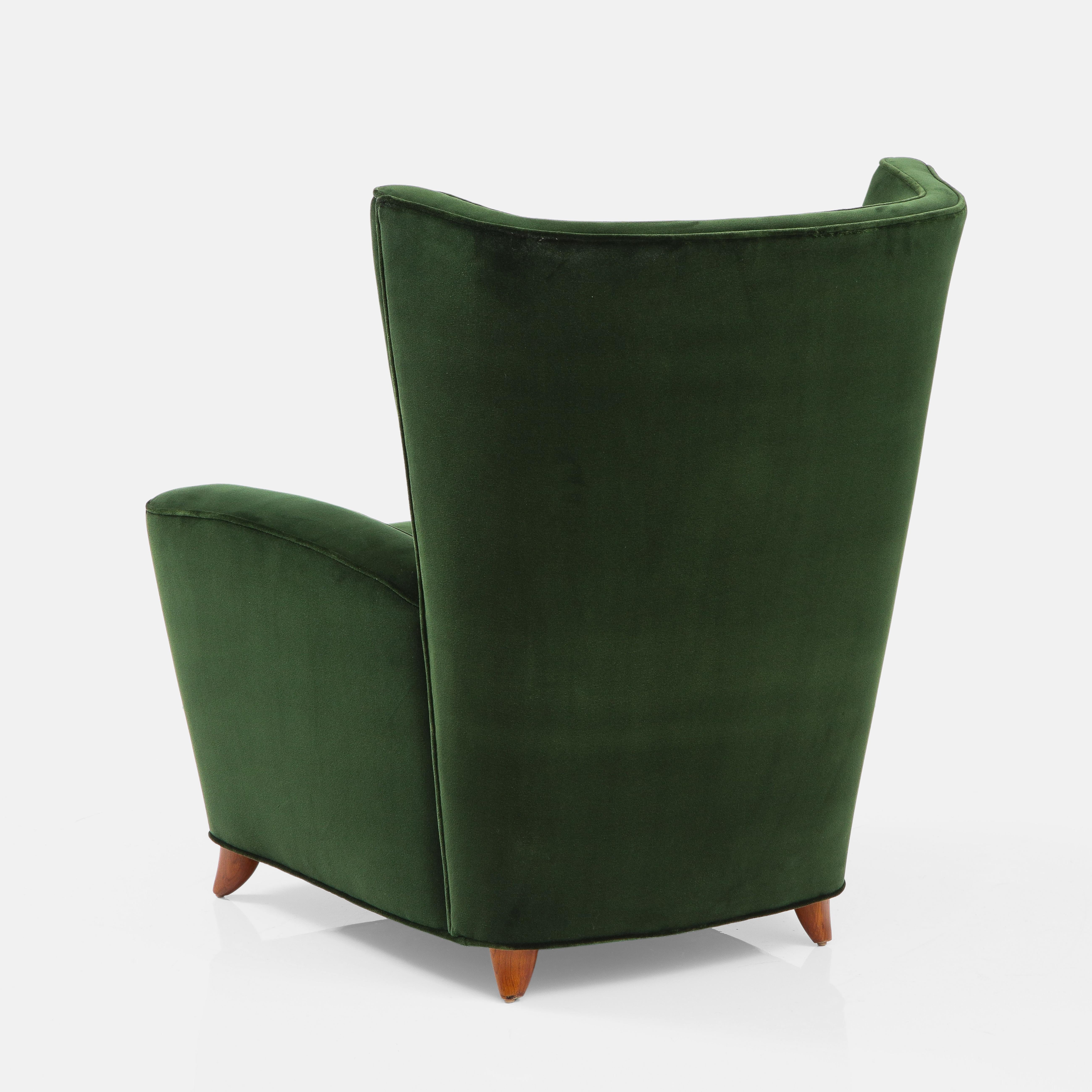 Italian Paolo Buffa Rare Pair of Lounge Chair in Emerald Velvet, Italy, 1950s
