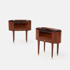 Paolo Buffa for Ducrot Pair of Oval Mahogany and Glass Nightstands, Italy, 1950s