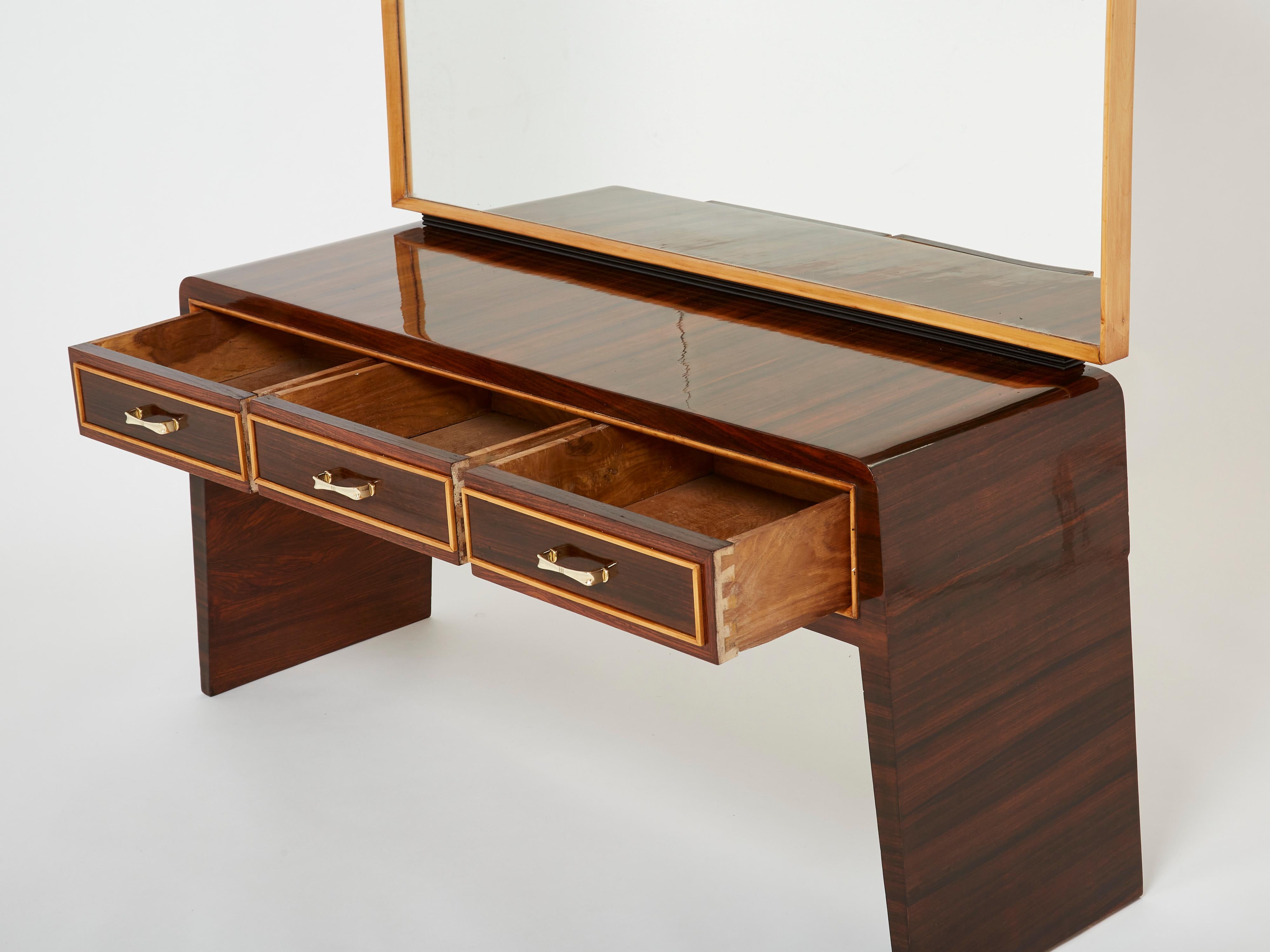 Paolo Buffa Rosewood Sycamore and Brass Console Vanity, 1940s For Sale 4