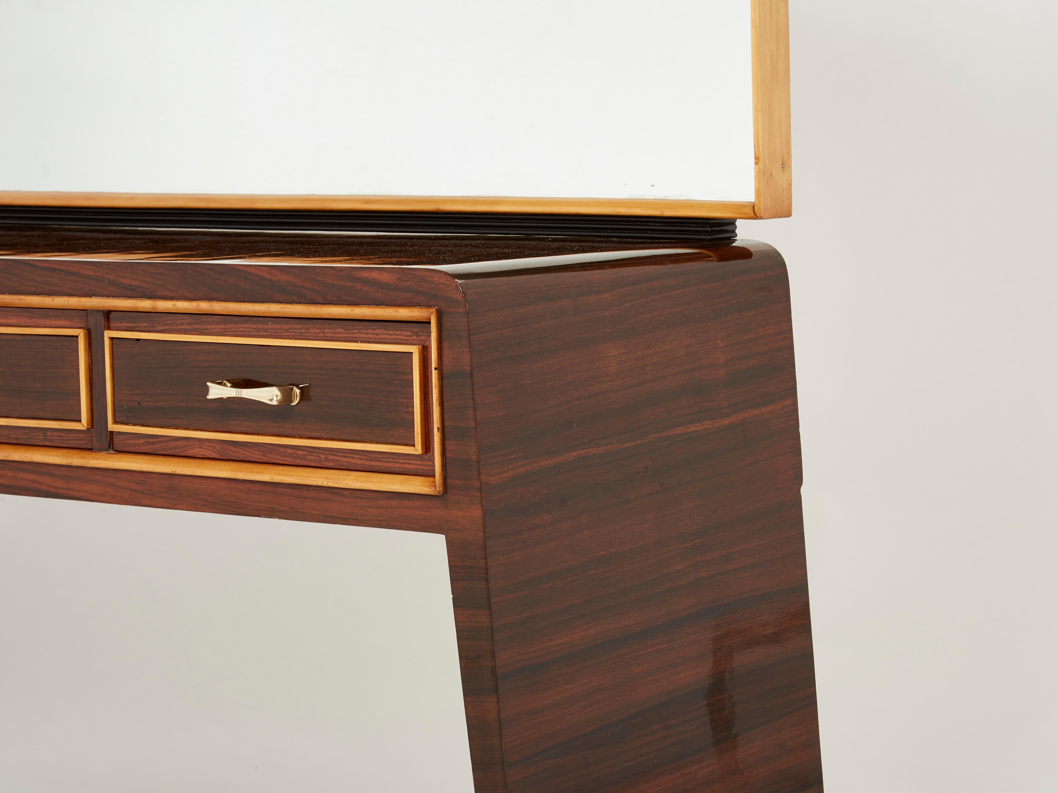 Mid-Century Modern Paolo Buffa Rosewood Sycamore and Brass Console Vanity, 1940s For Sale