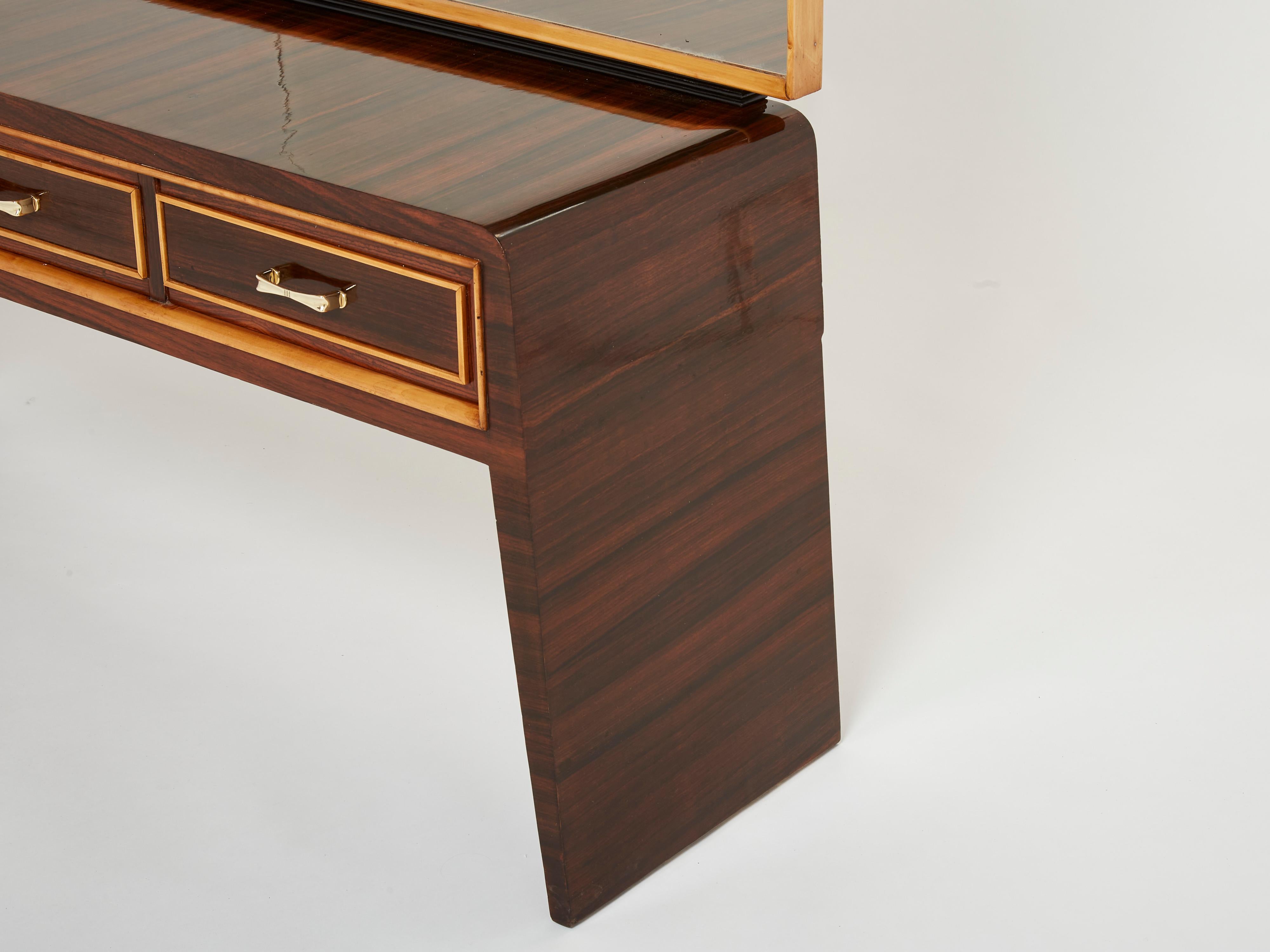 Italian Paolo Buffa Rosewood Sycamore and Brass Console Vanity, 1940s For Sale