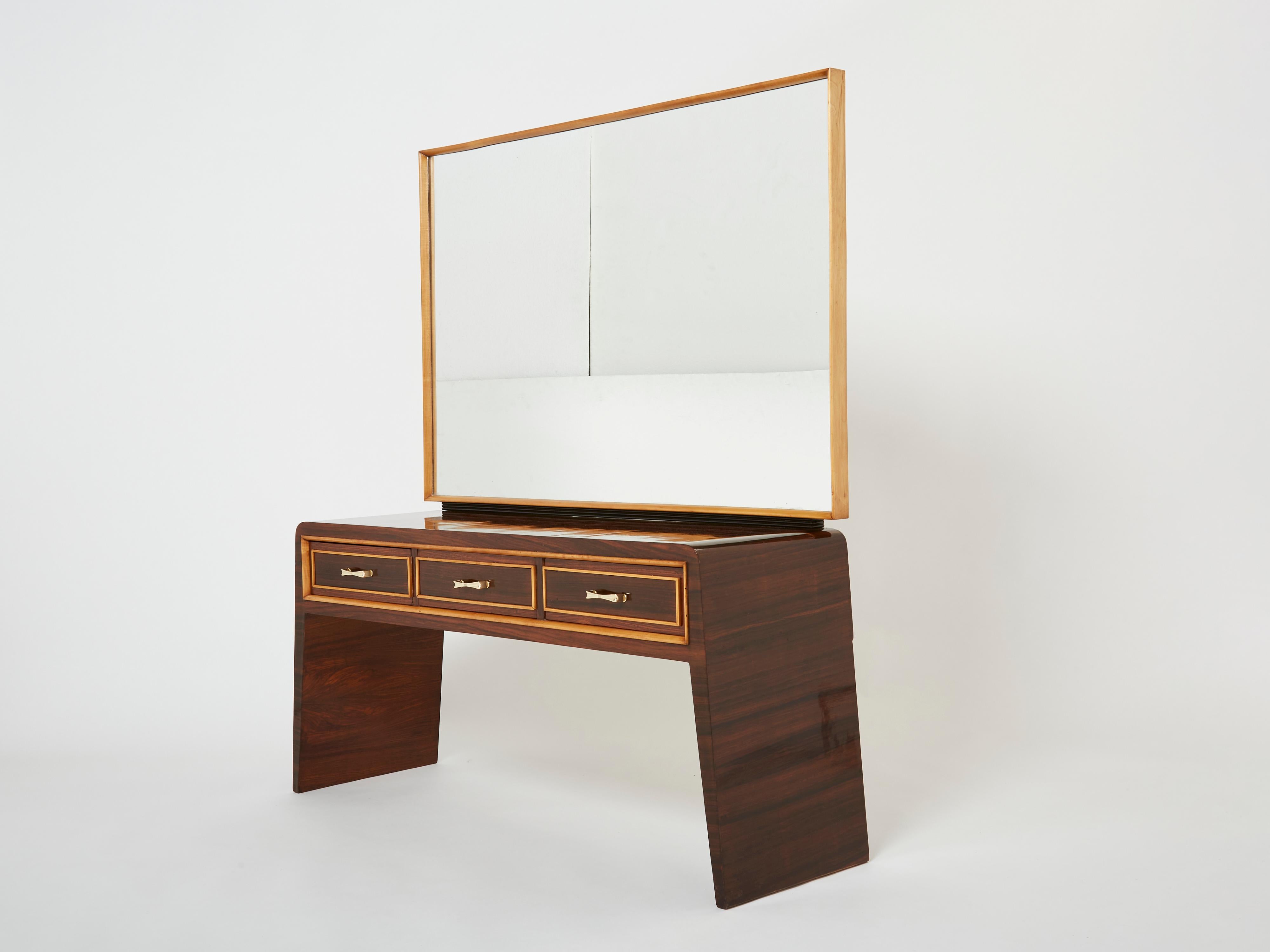 Paolo Buffa Rosewood Sycamore and Brass Console Vanity, 1940s For Sale 2