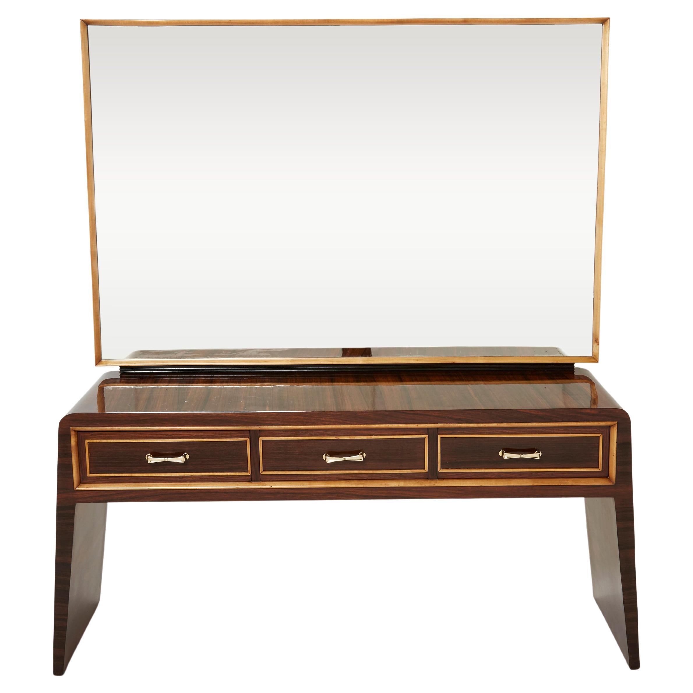 Paolo Buffa Rosewood Sycamore and Brass Console Vanity, 1940s For Sale