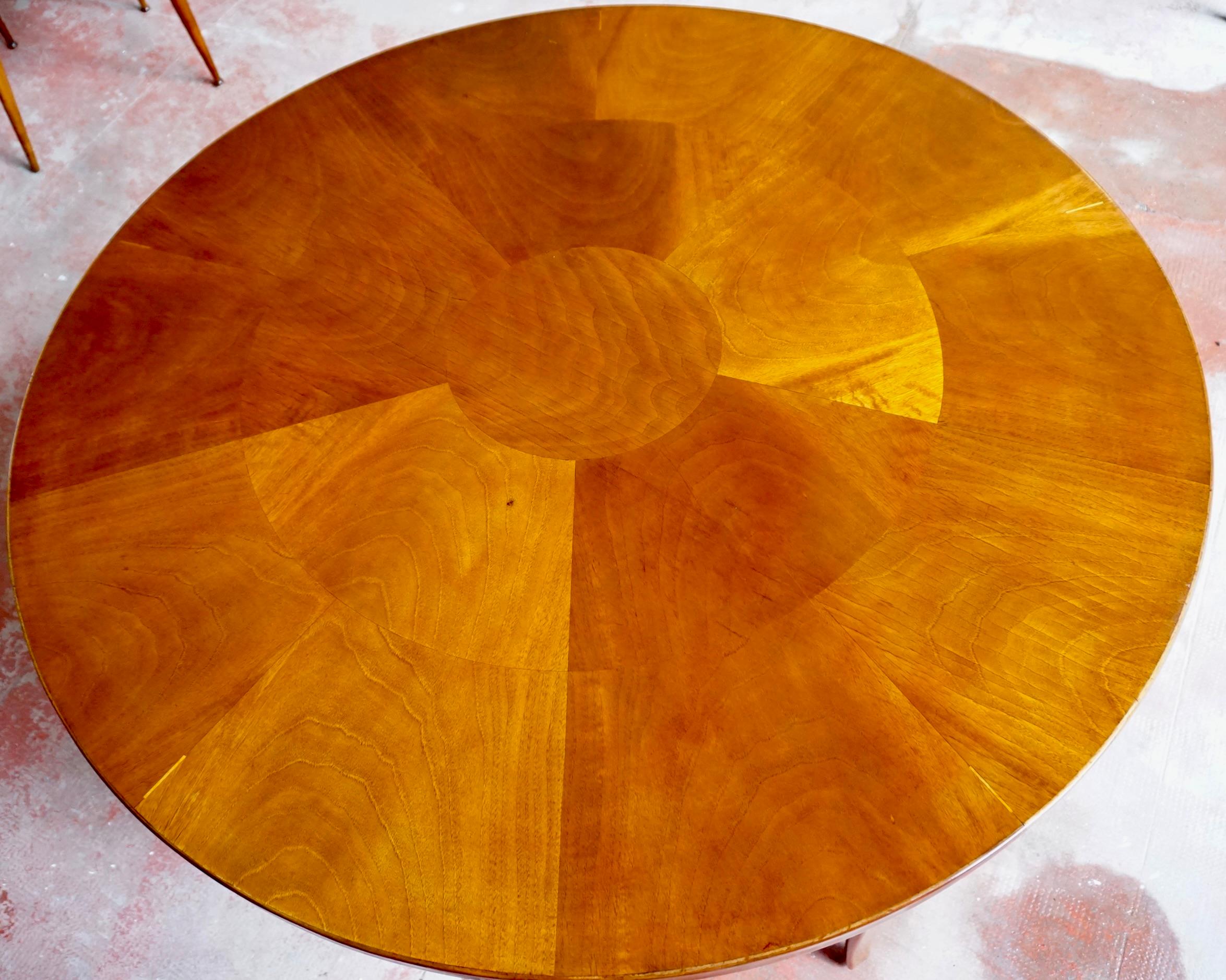 Mid-20th Century Paolo Buffa round center or game table, walnut, five hidden drawers, 1950 For Sale