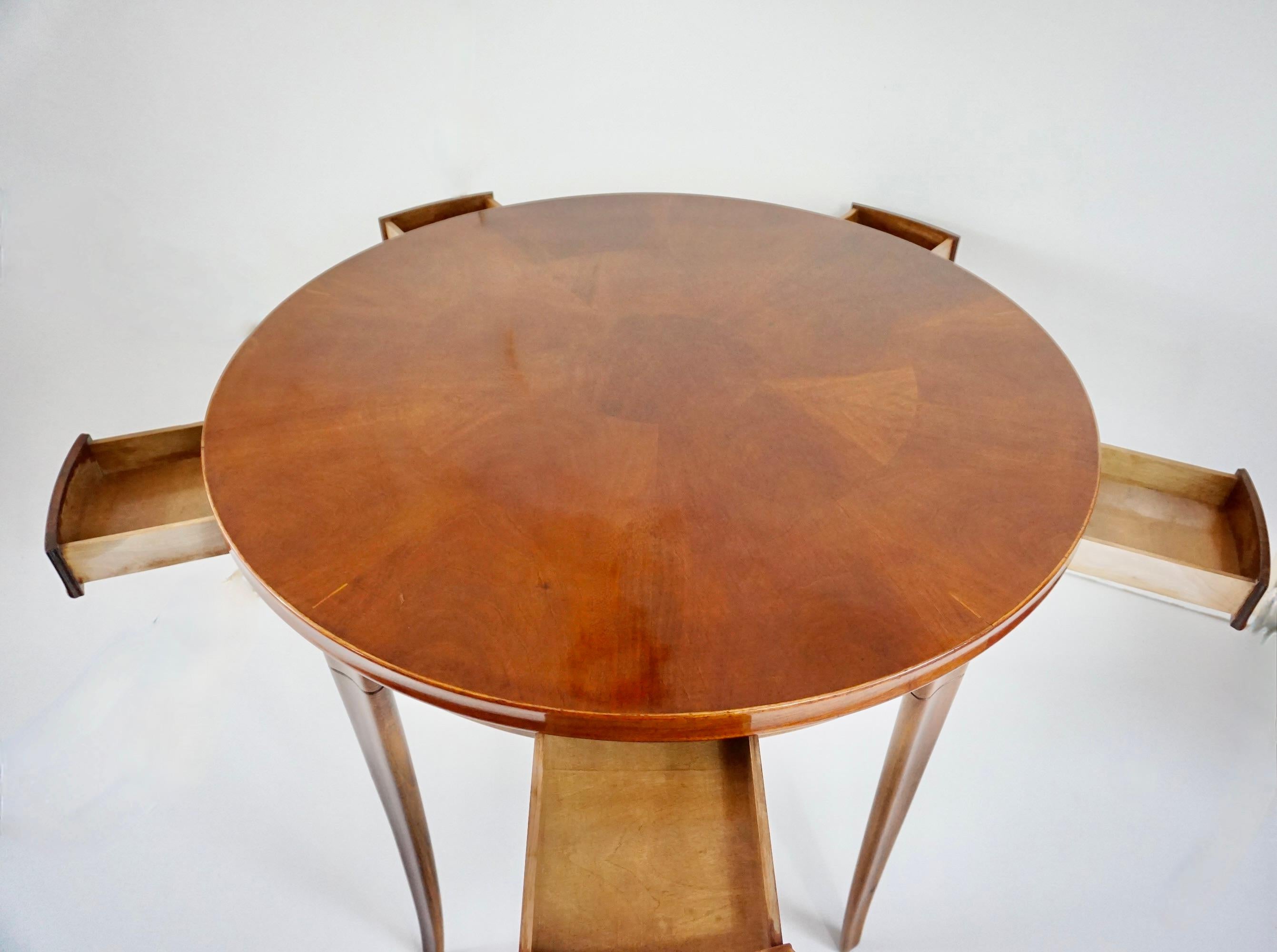 Paolo Buffa round center or game table, walnut, five hidden drawers, 1950 For Sale 2