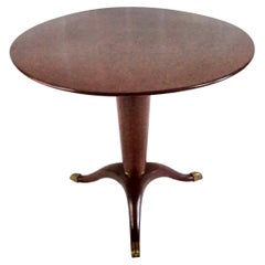 Runder Couchtisch von Paolo Buffa, Spieltisch, drei Beine, Nussbaum und Messing, 1950