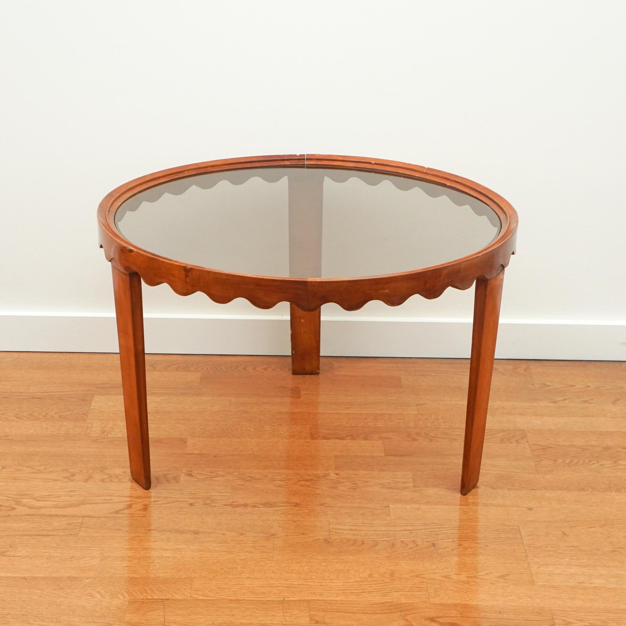 Paolo Buffa Round Mahagony Glass Top Side Table 2