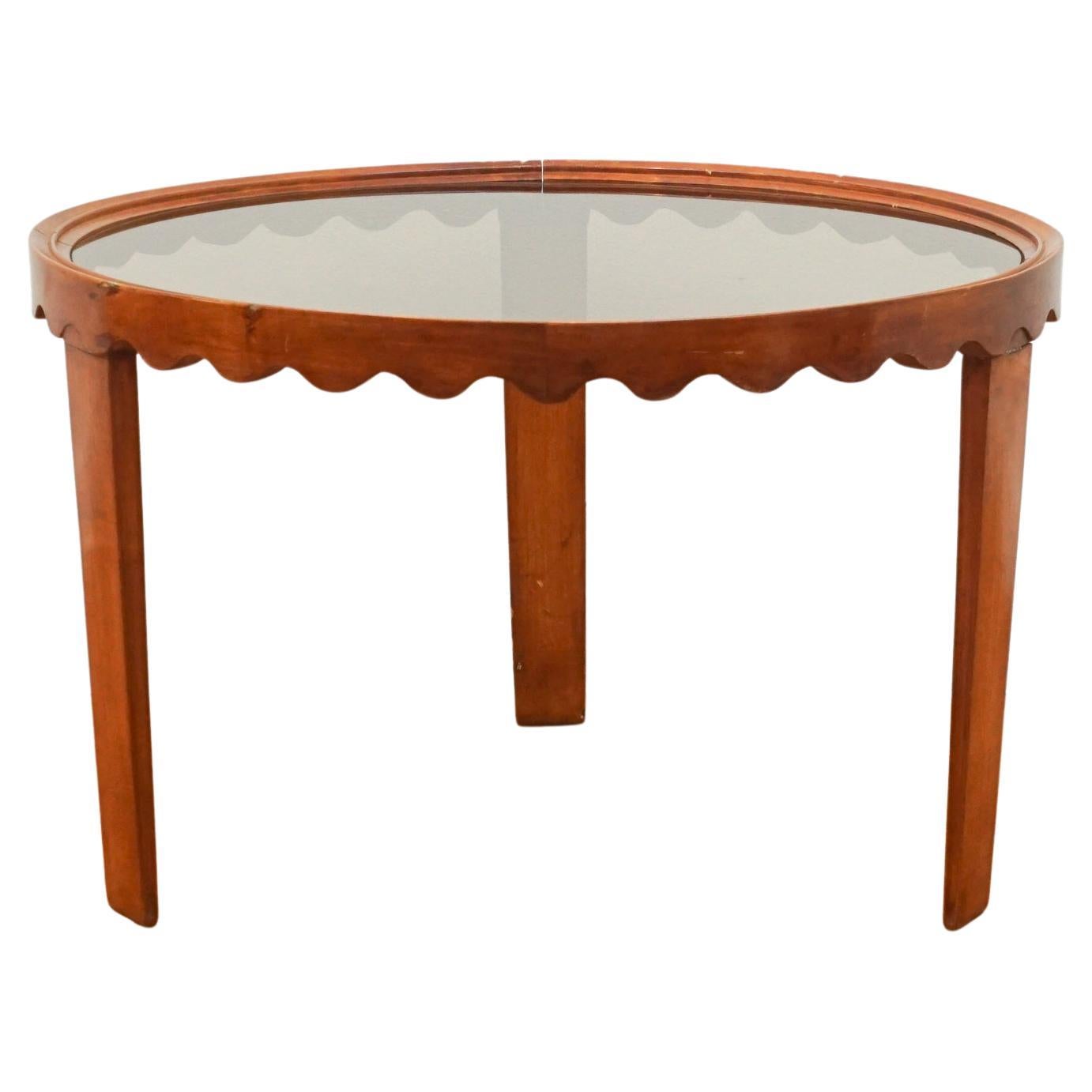 Paolo Buffa Round Mahagony Glass Top Side Table