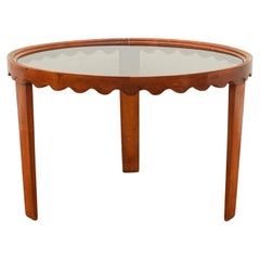 Vintage Paolo Buffa Round Mahagony Glass Top Side Table