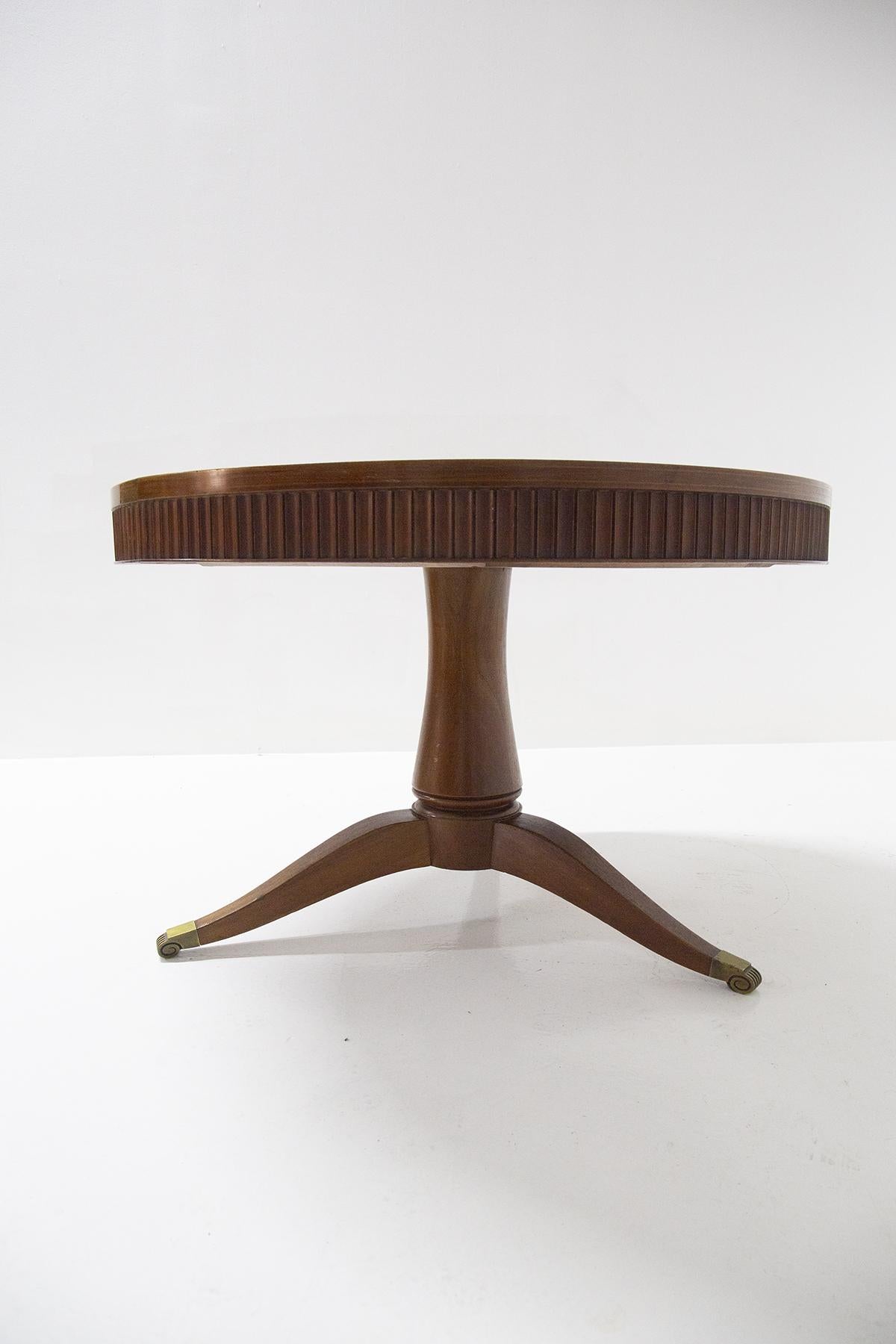 Brass Paolo Buffa Round Wooden Table for Serafino Arrighi