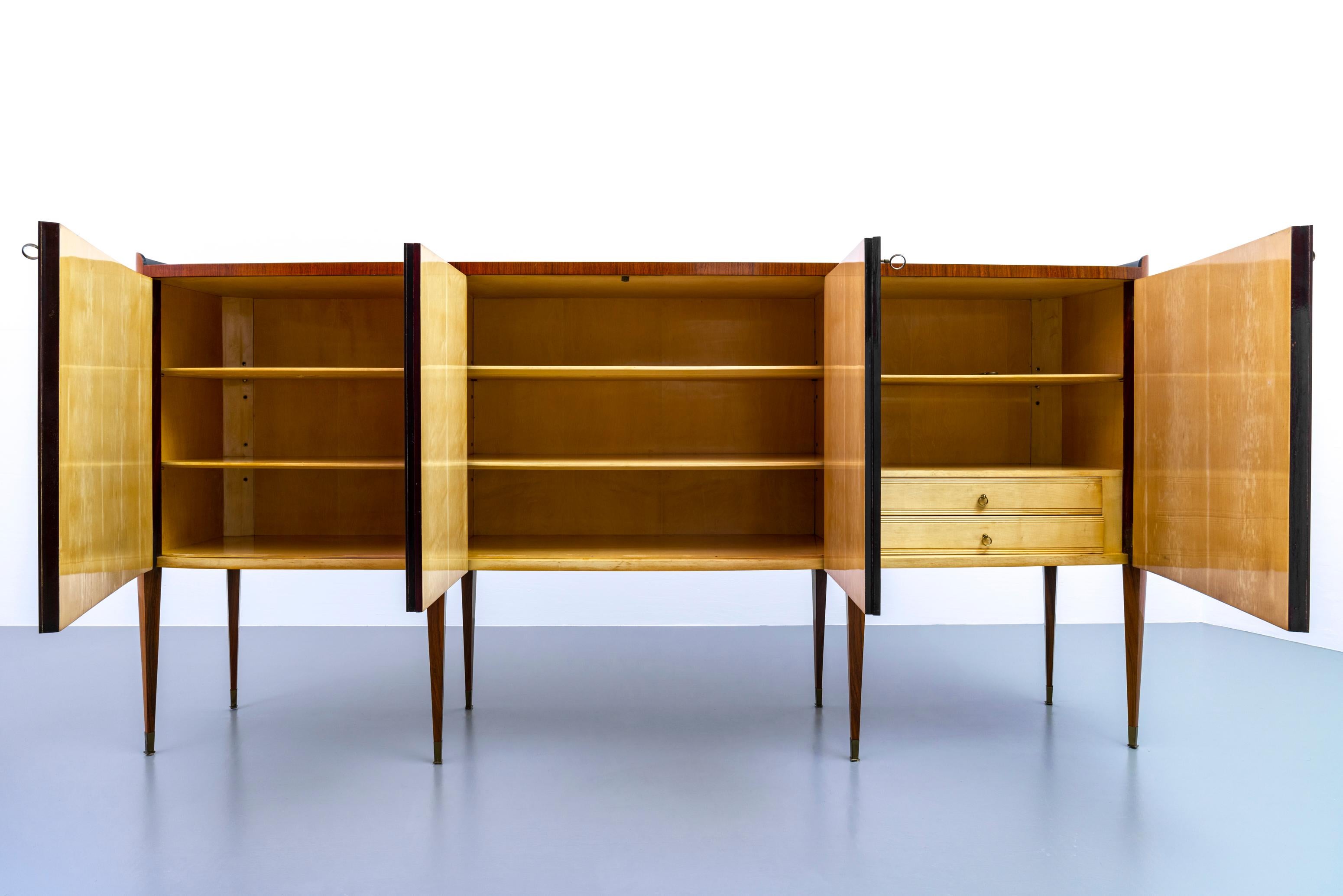 Brass Paolo Buffa Set of 2 Extra Large Credenza's in Walnut and Mahogany, Italy, 1956 For Sale
