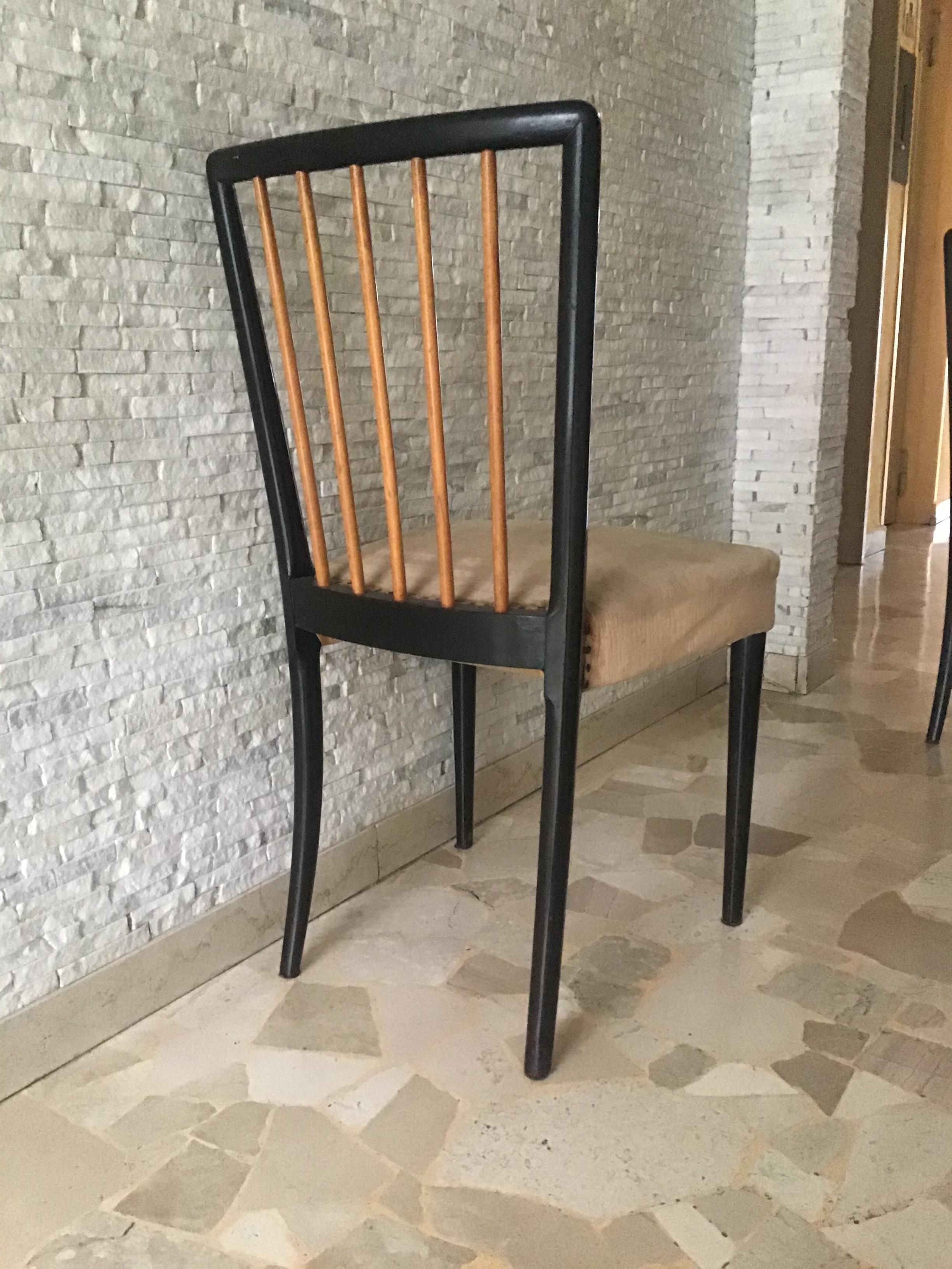 Paolo Buffa Set of 8 Chairs Wood Fabric Padding, 1950, Italy 5
